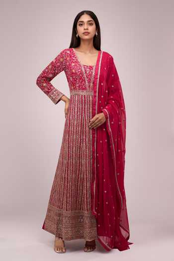 Samyukta Singhania Pink Hand Embroidered Anarkali Set 