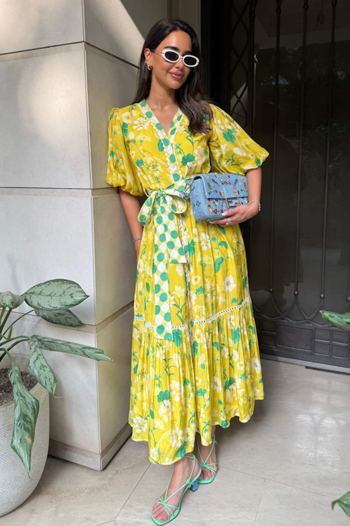 Surabhi Arya Lemon Yellow Muslin Dress With Belt 