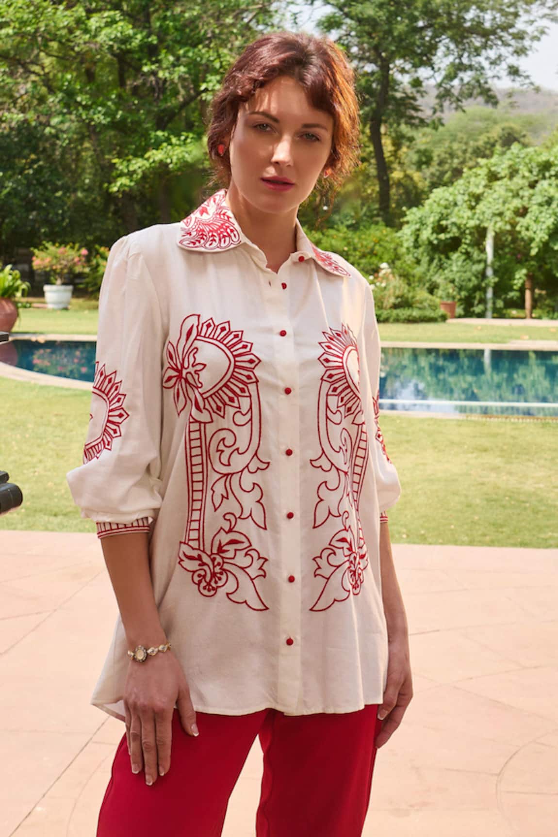 Nika 1.0 Red & White Embroidered Shirt 