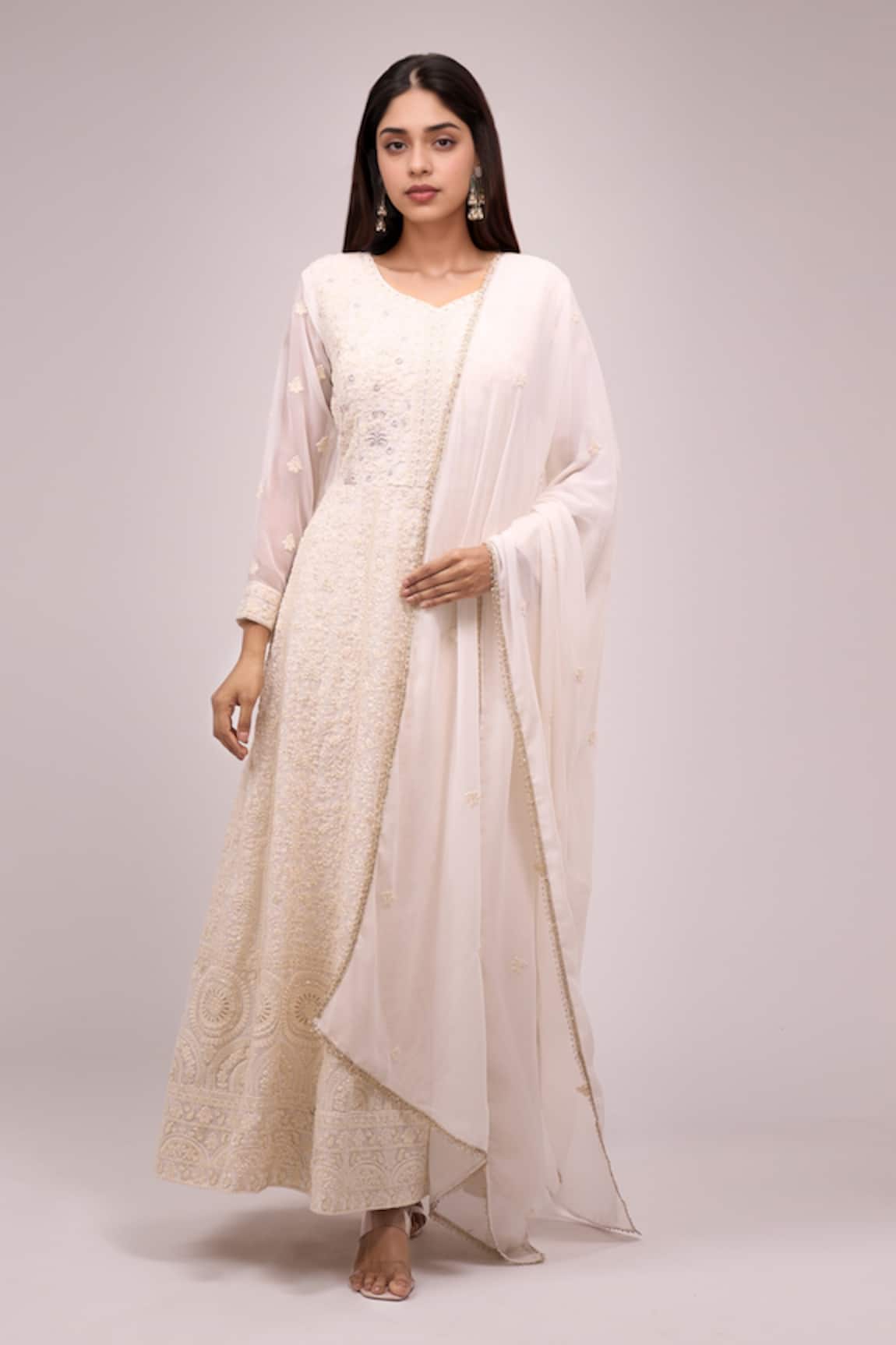 Samyukta Singhania Embroidered Off White Anarkali Set 