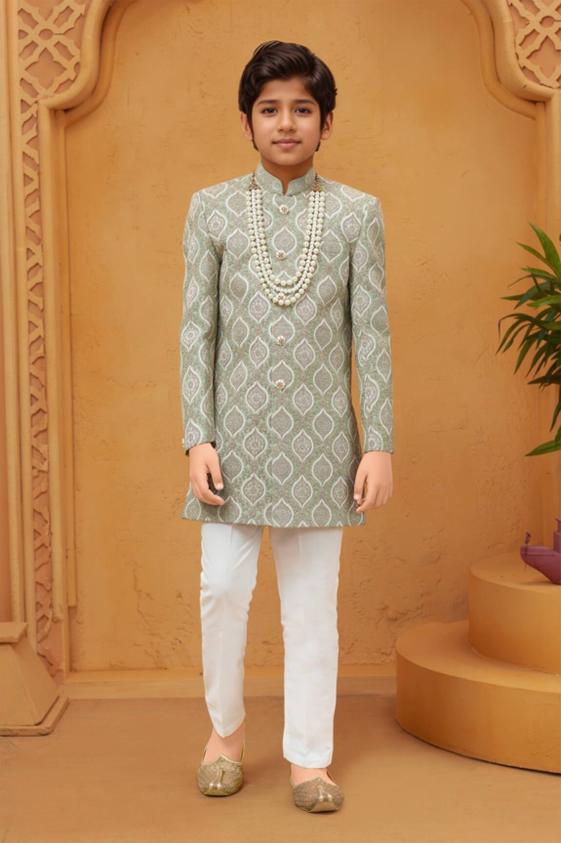 Arihant Rai Sinha Pista Green Sherwani & White Pant Set 