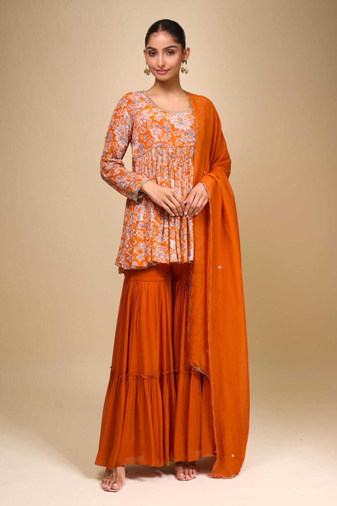 Samyukta Singhania Floral Peplum Kurta & Gharara Set 