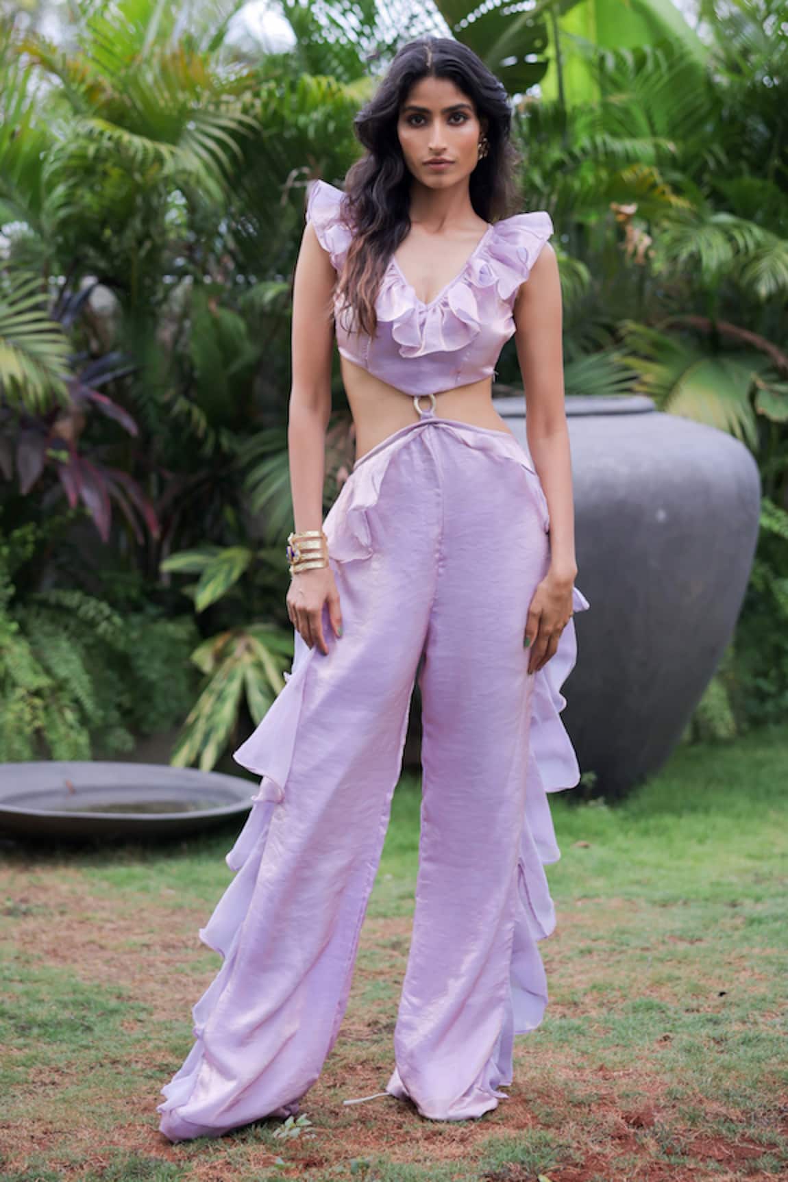 Foram Patel Lilac Ruffled Designer Jumpsuit 