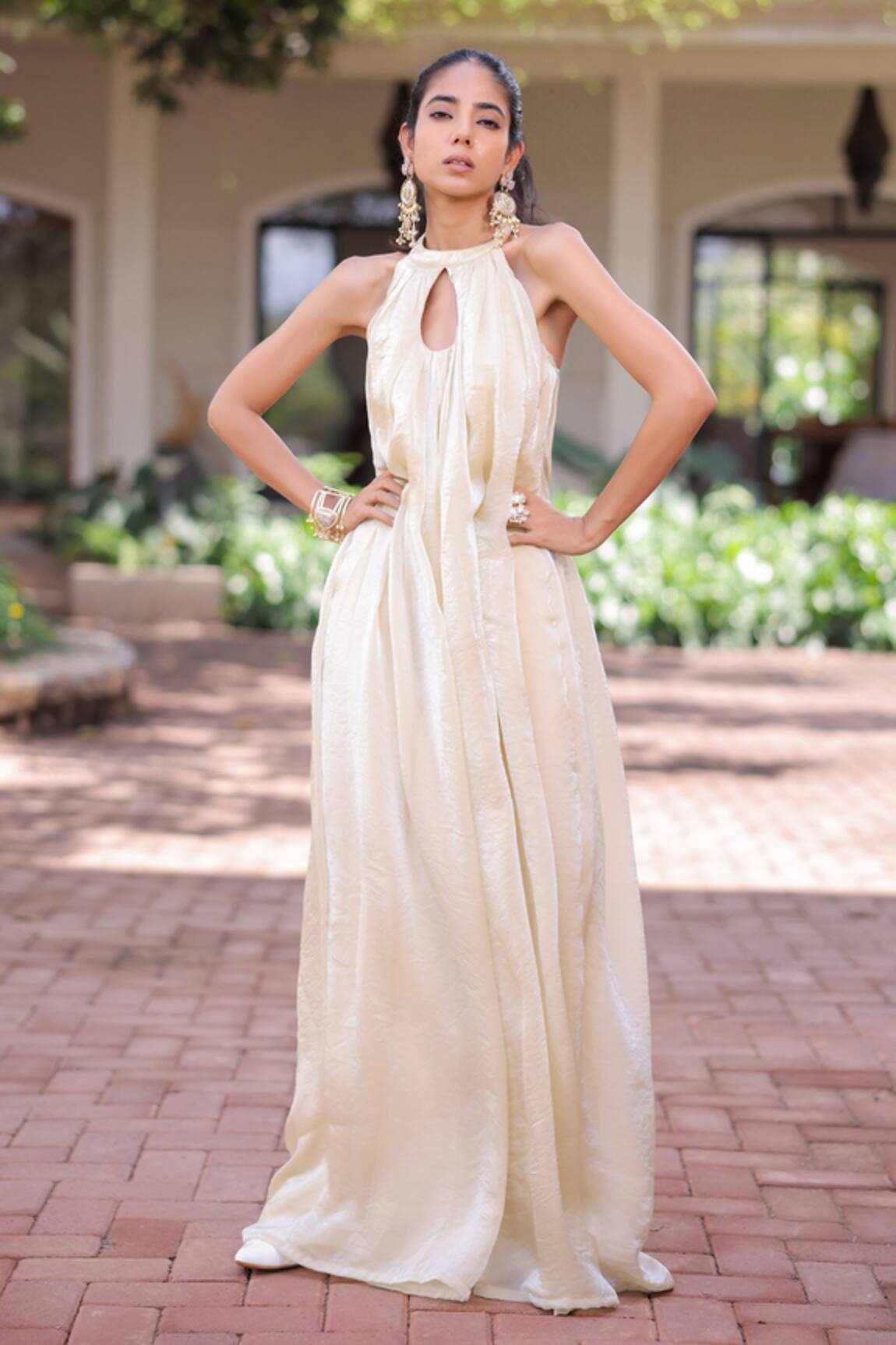 Foram Patel Designer Cream Soft Organza Jumpsuit 