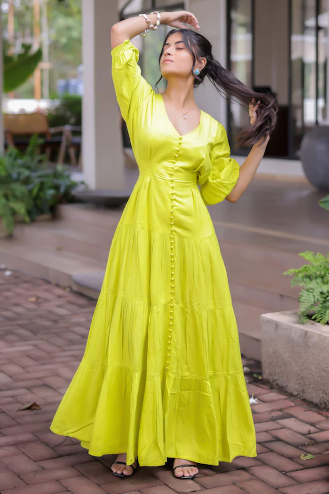 Foram Patel Lime Green Rayon Designer Dress 