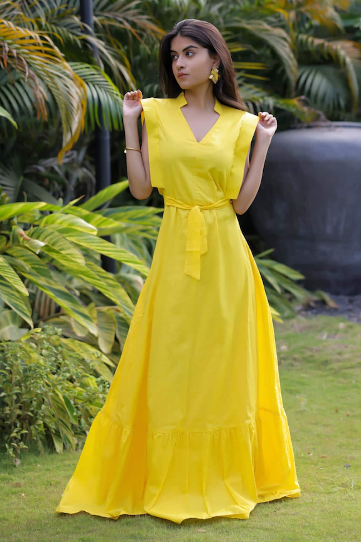 Foram Patel Yellow Rayon Designer Dress 