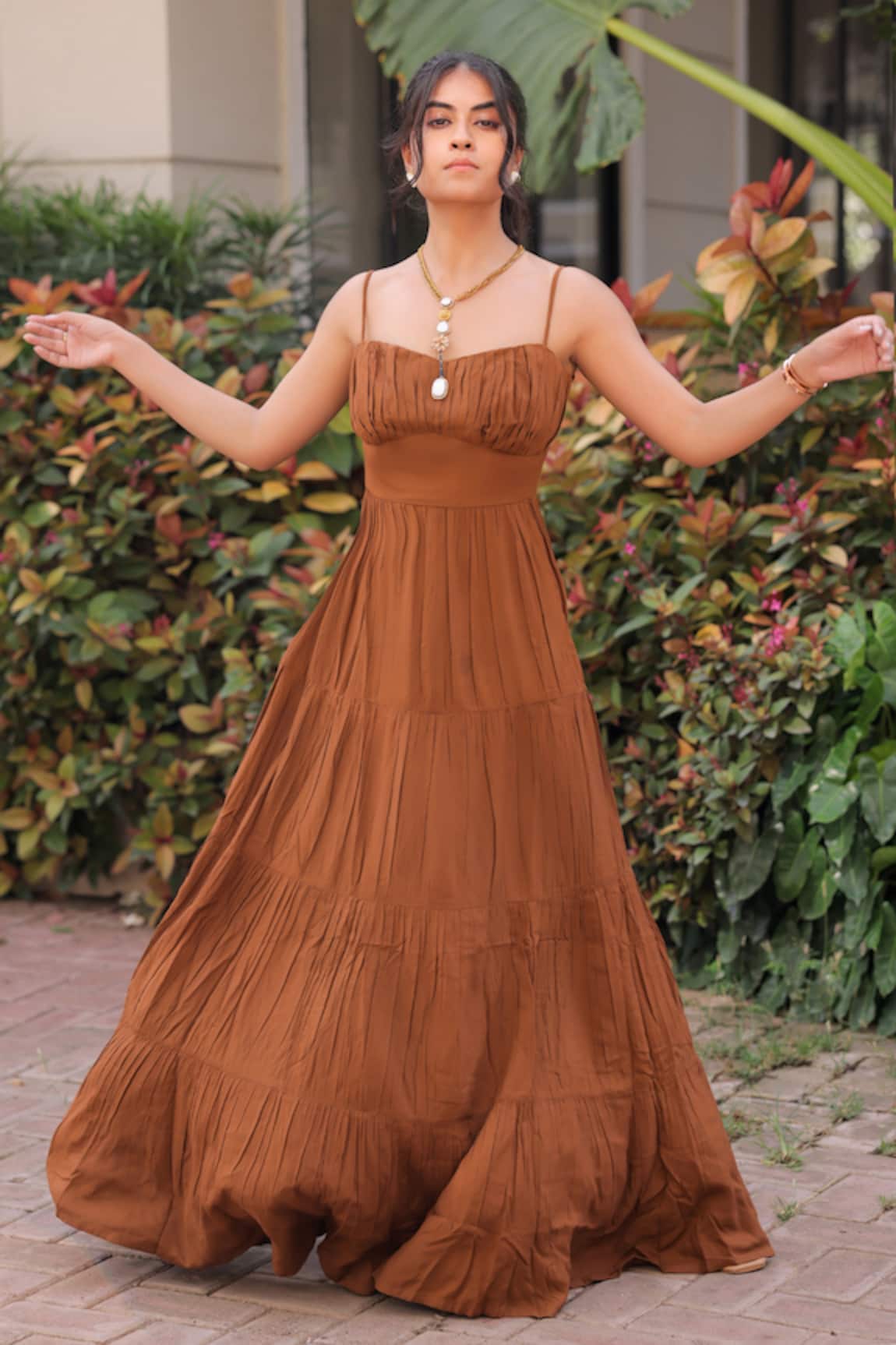 Foram Patel Brown Rayon Designer Dress 