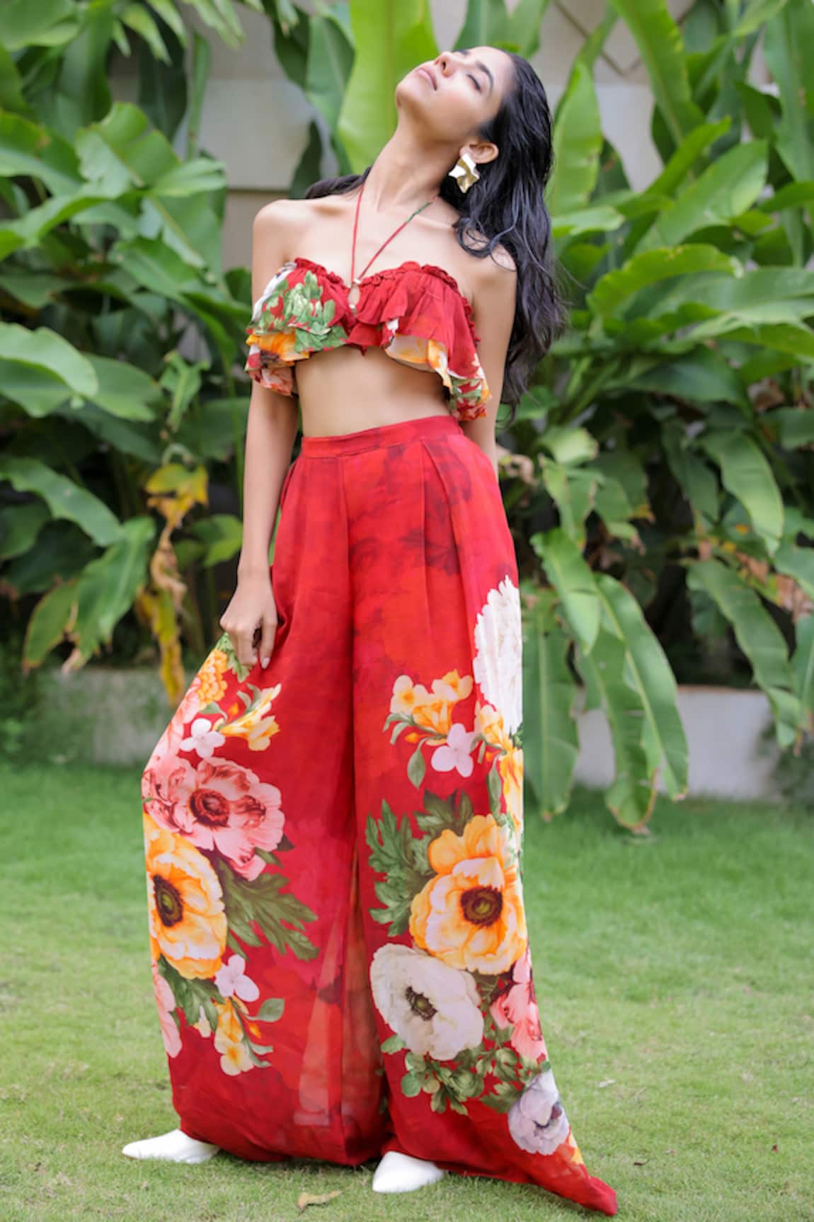 Foram Patel Floral Print Red Georgette Set 