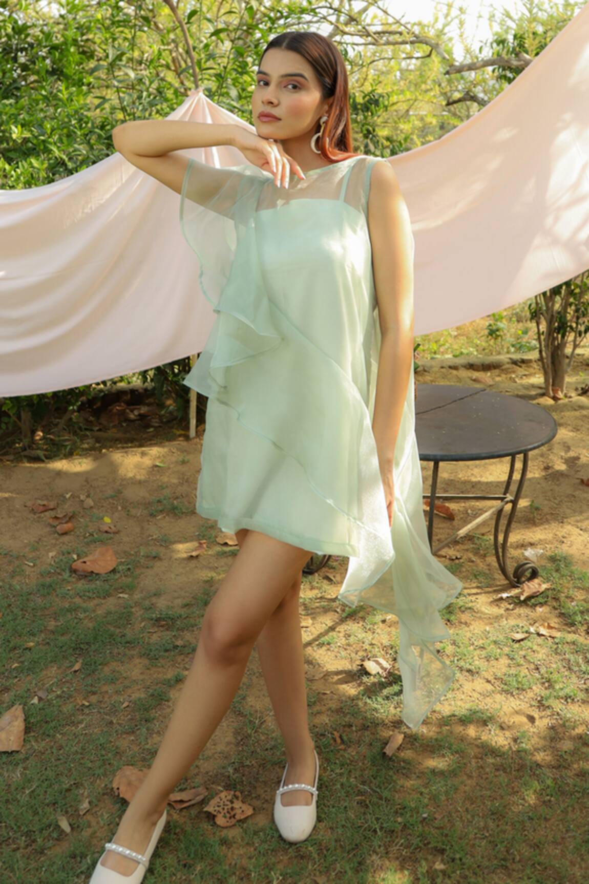 Marche Pistachio Organza Shift Dress 