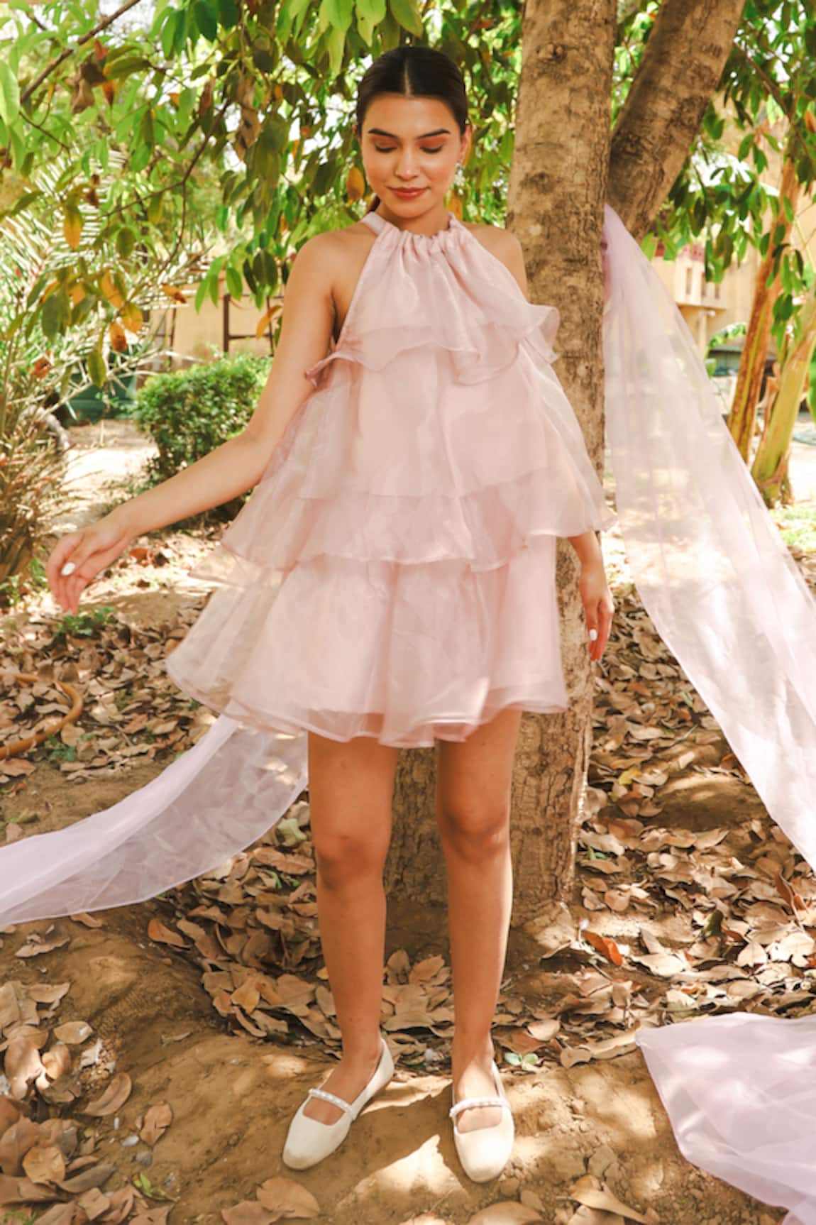 Marche Mauve Organza Mini Tier Dress 