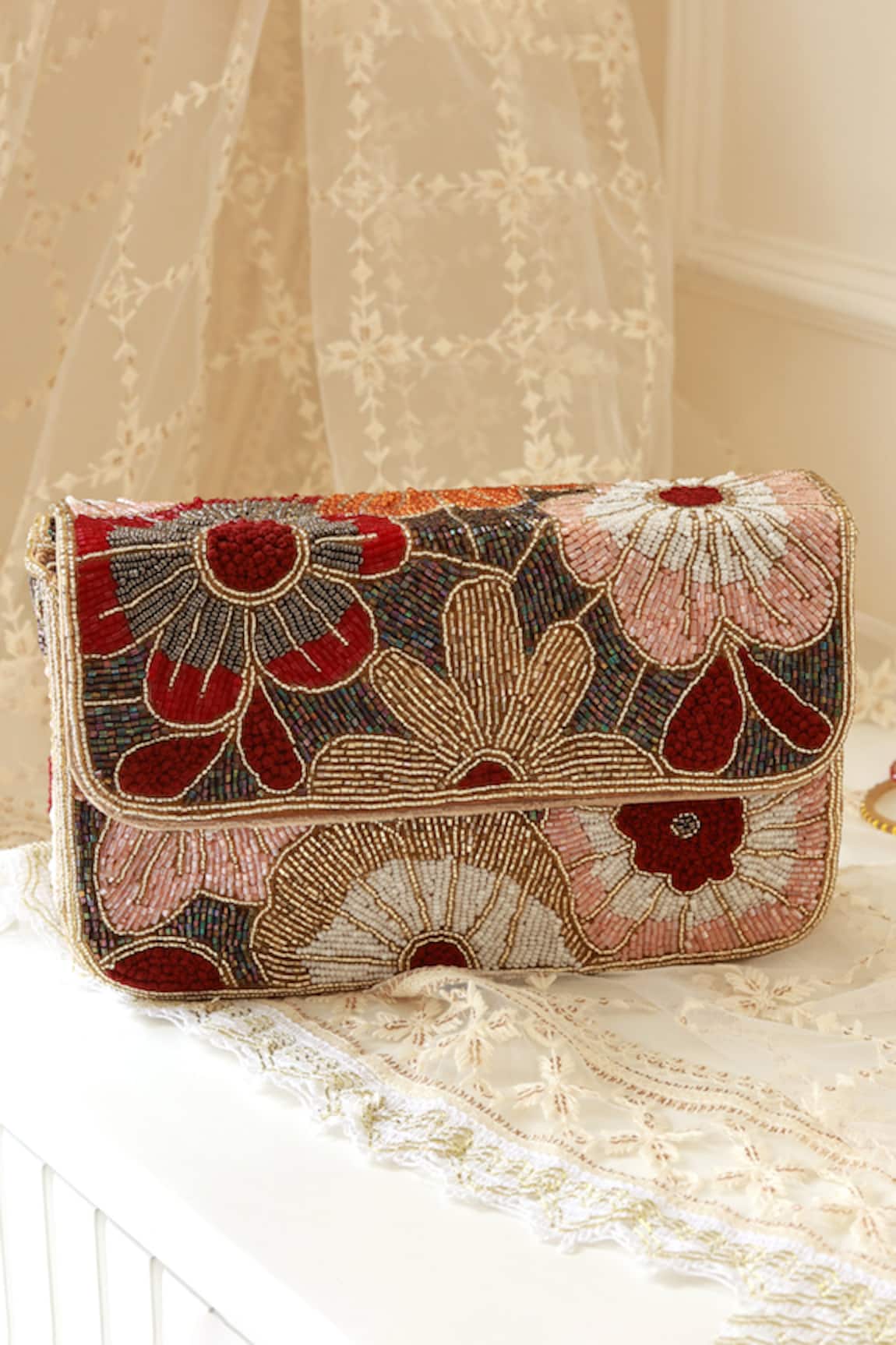 The Tan Clan Daisy Floral Suede Clutch 