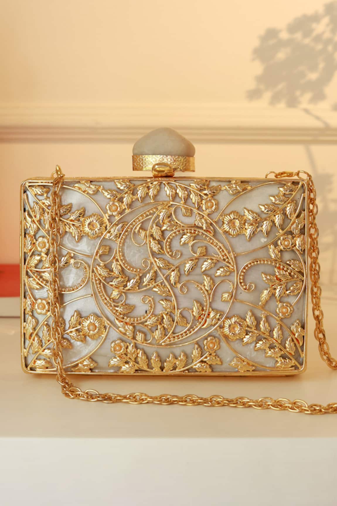 The Tan Clan Uzma Intricate Brass Clutch 