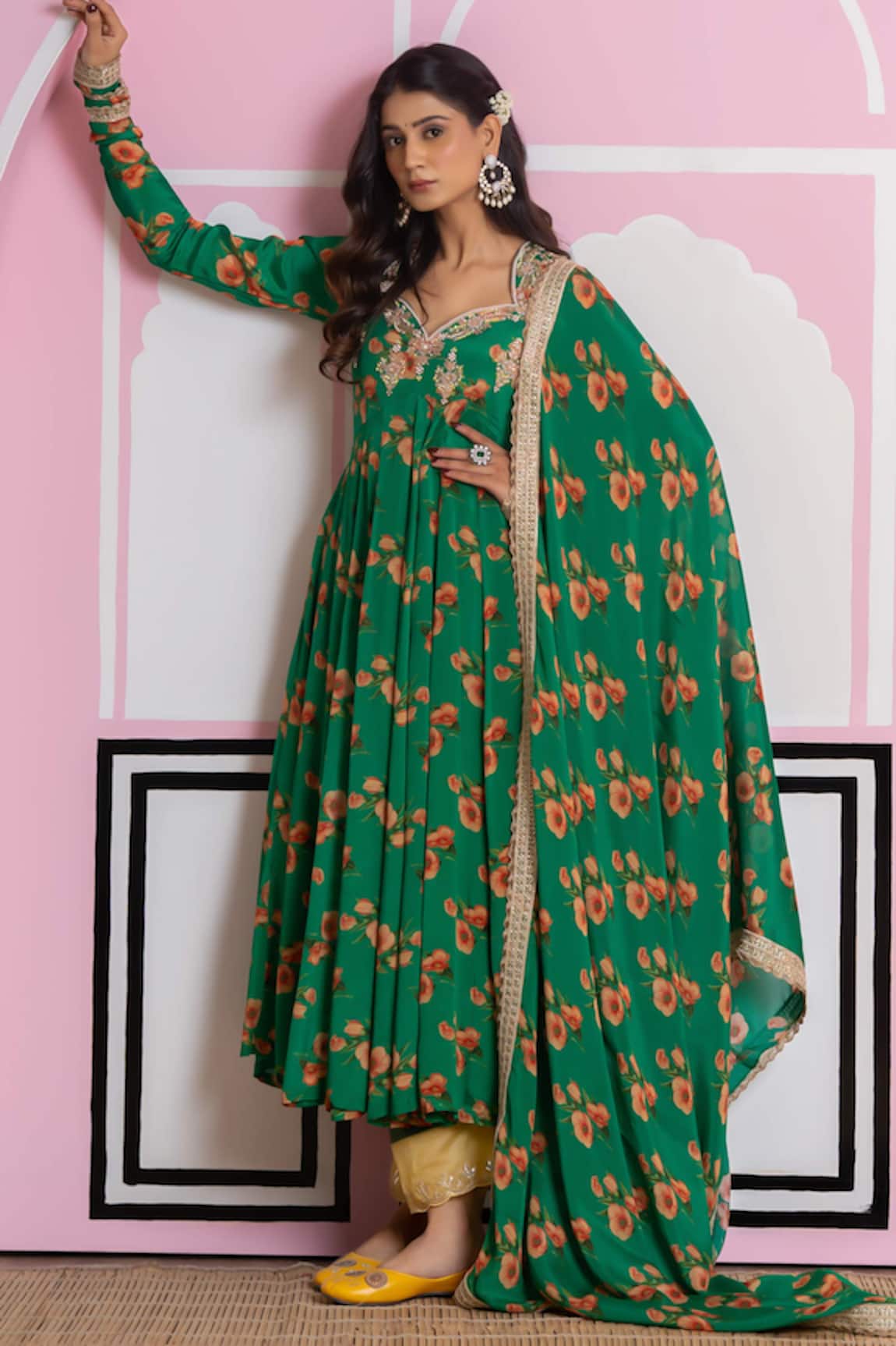 Yuvraani Jaipur Floral Print Anarkali Set 