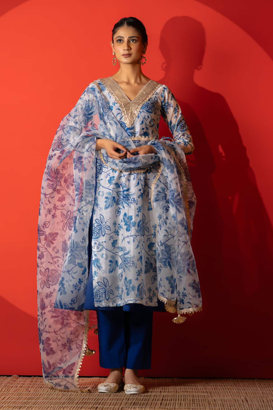 Yuvraani Jaipur Floral Chanderi Kurta Set 