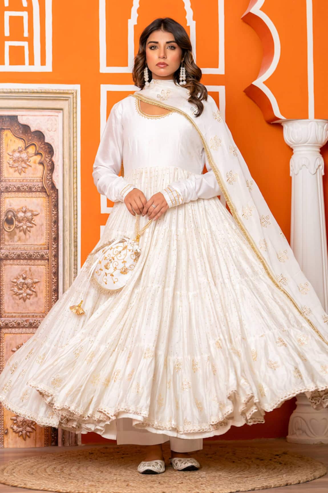Yuvraani Jaipur Designer Ivory Anarkali Set with Dupatta 