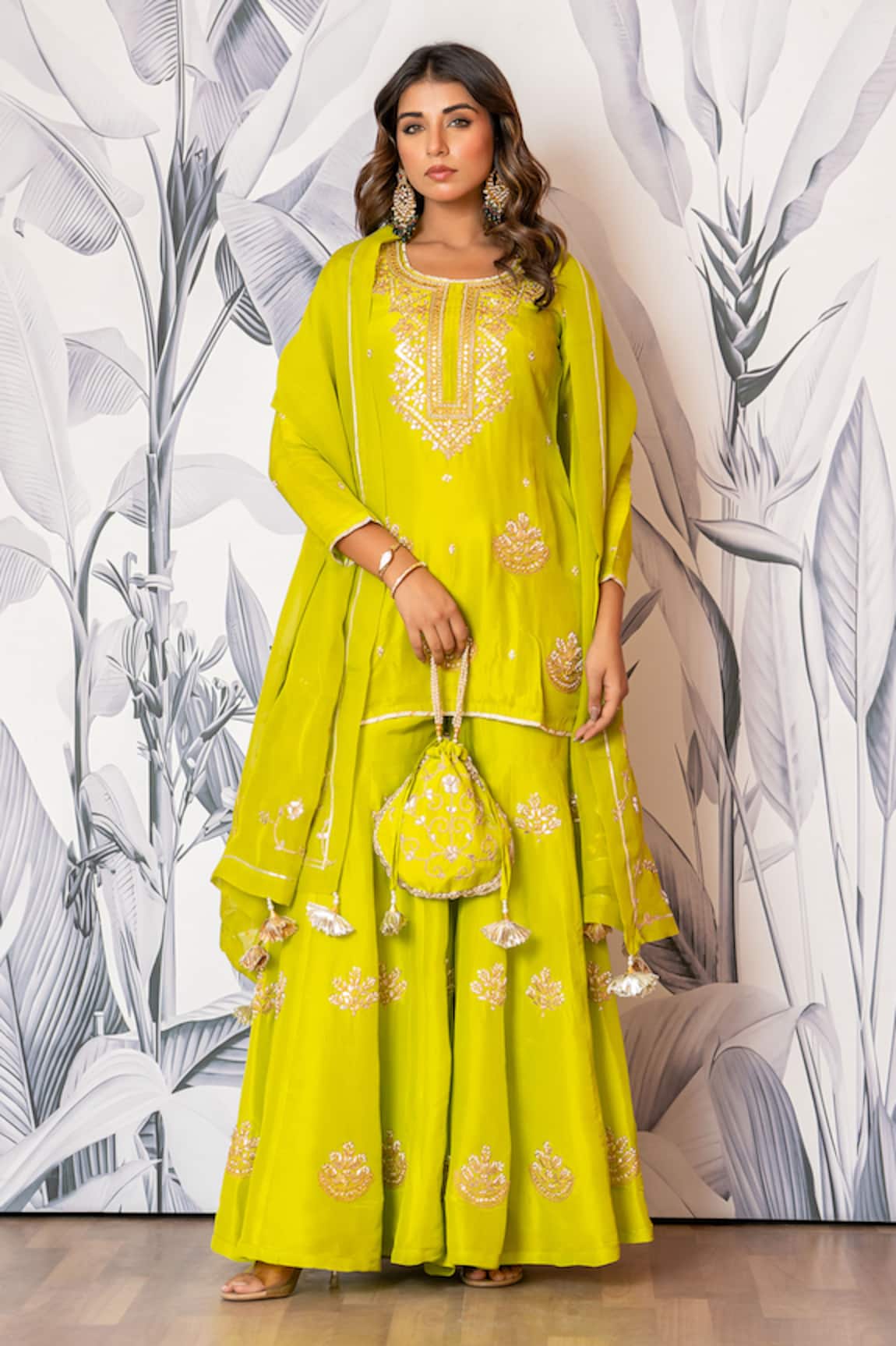 Yuvraani Jaipur Embroidered Green Kurta Sharara Set 