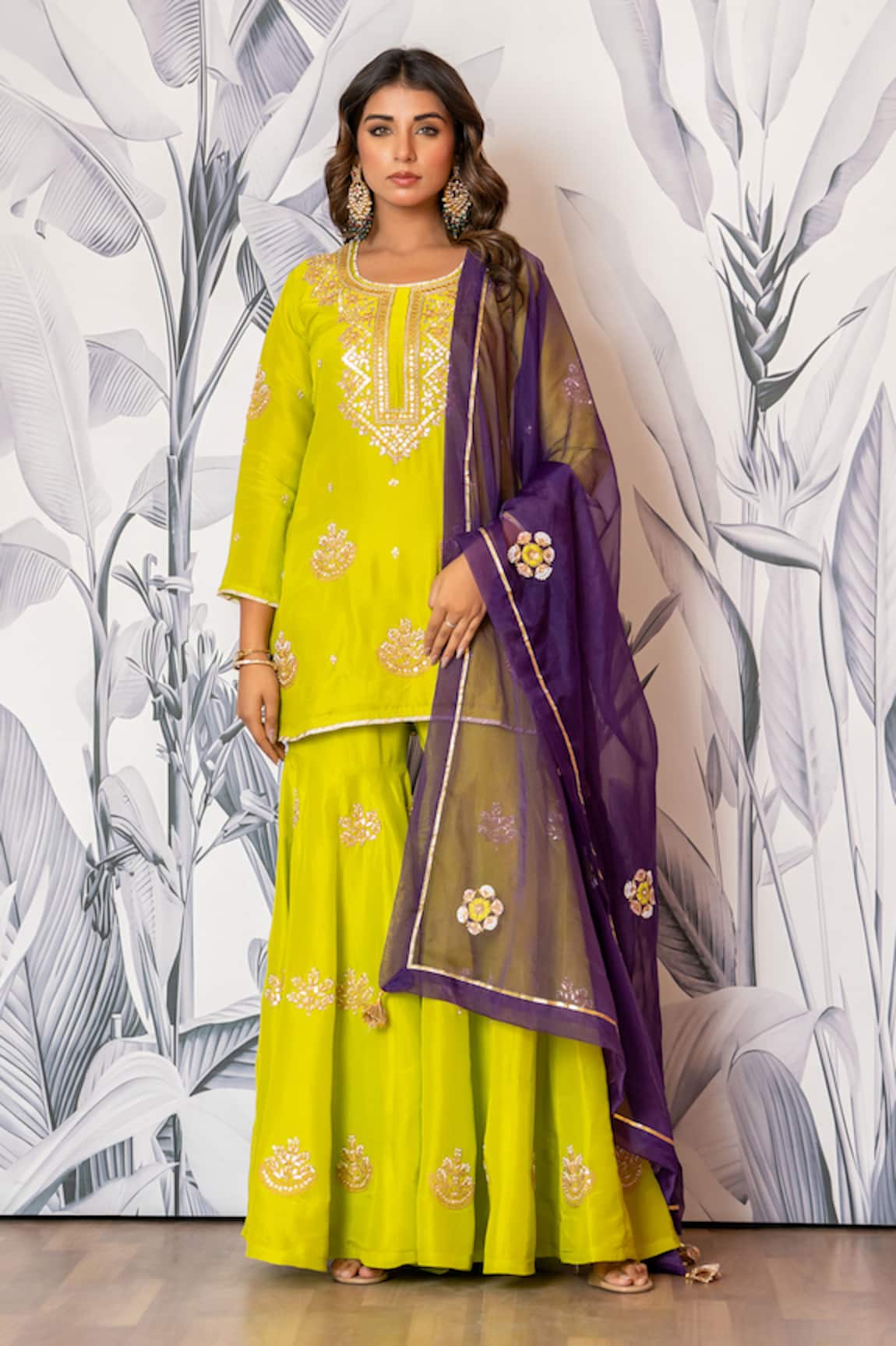 Yuvraani Jaipur Designer Green Kurta Sharara Set 