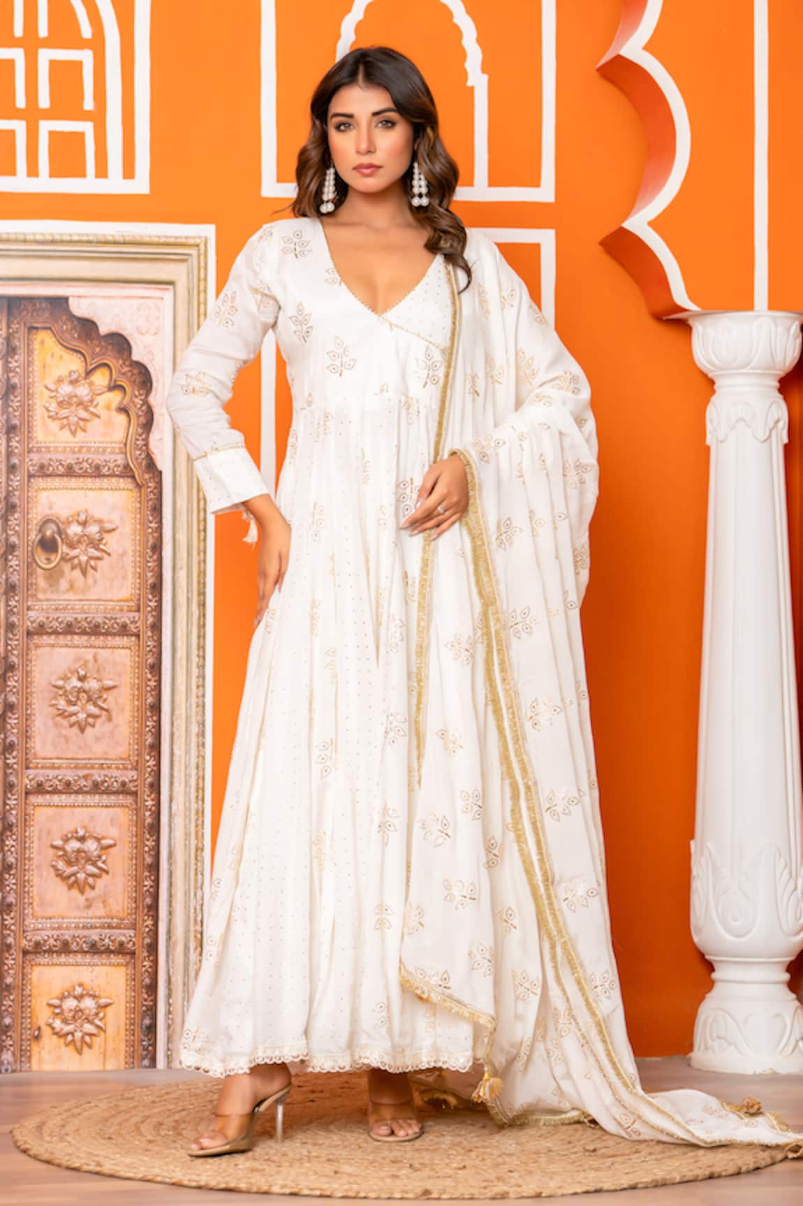 Yuvraani Jaipur Ivory Embroidered Anarkali Set 