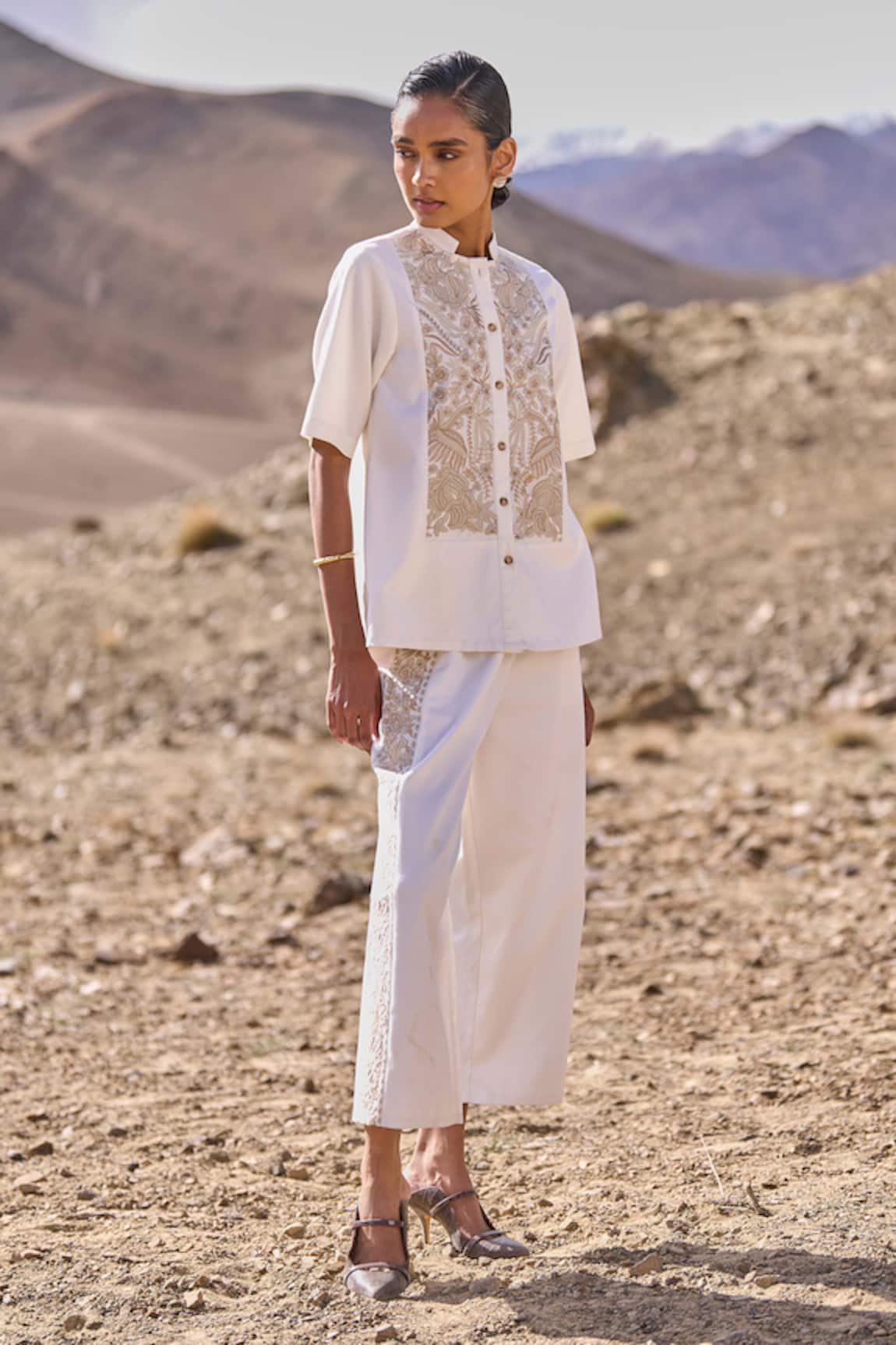 Dash And Dot Gara Stitch Ivory Pant Set 