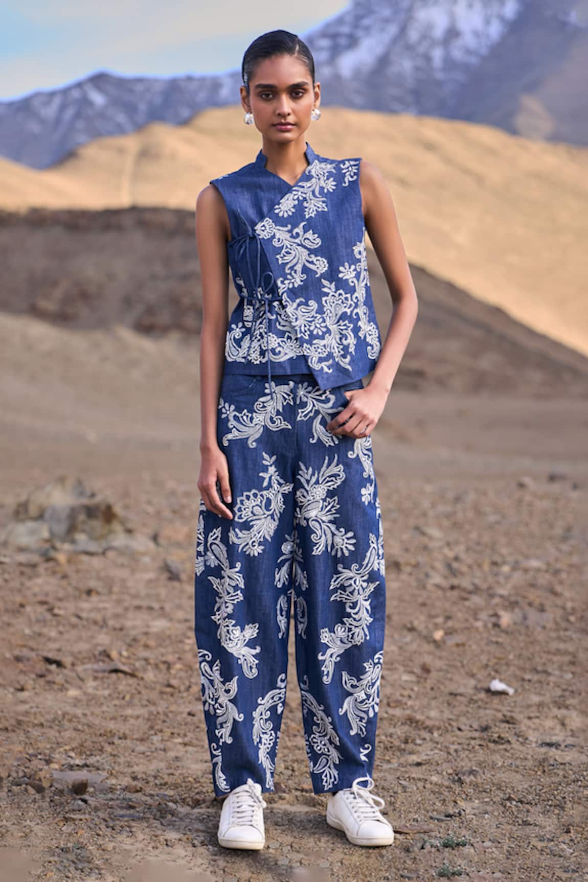 Dash And Dot Indigo Embroidered Waistcoat Set 