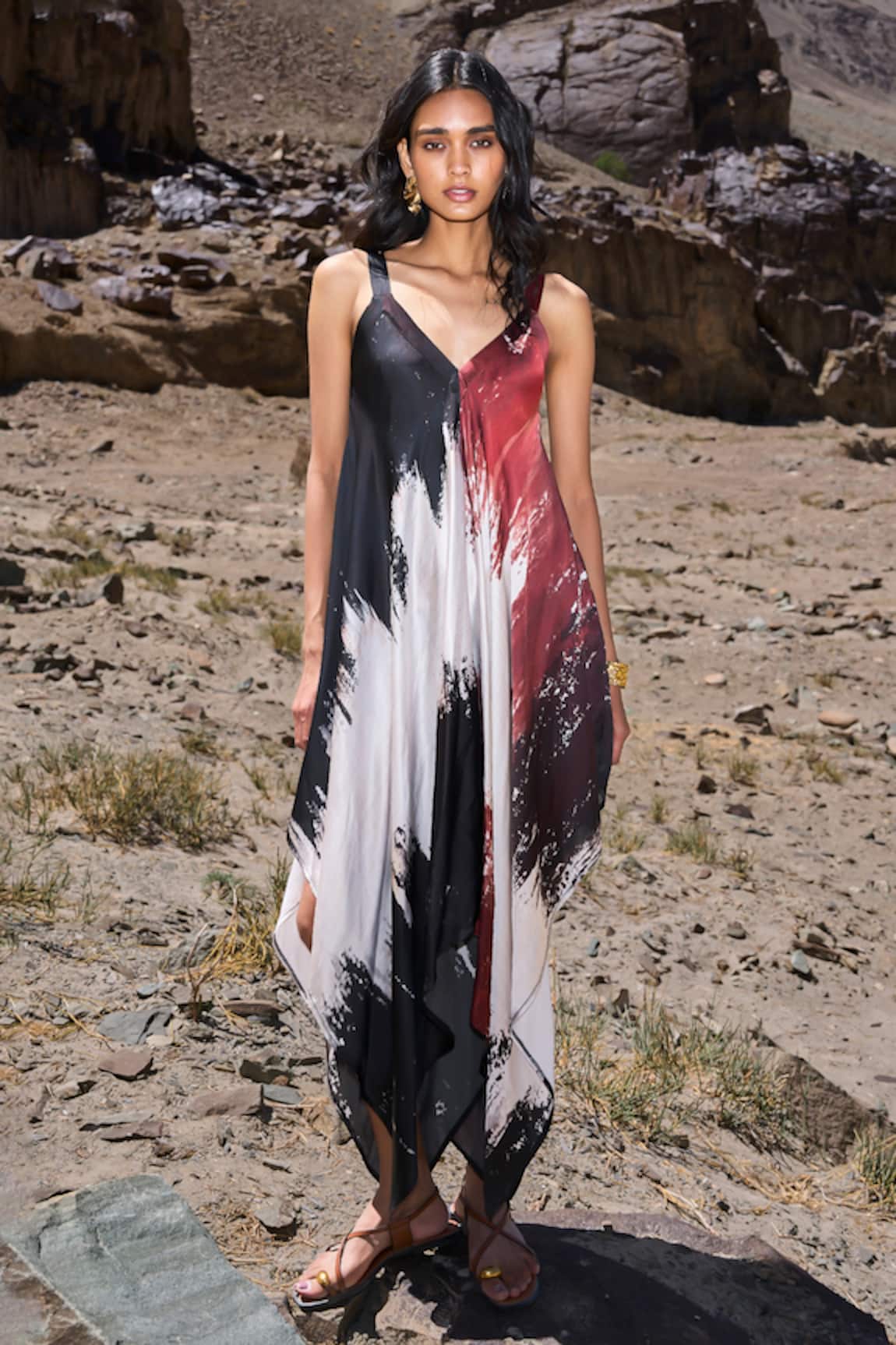 Dash And Dot Brushstroke Flowing Dress 