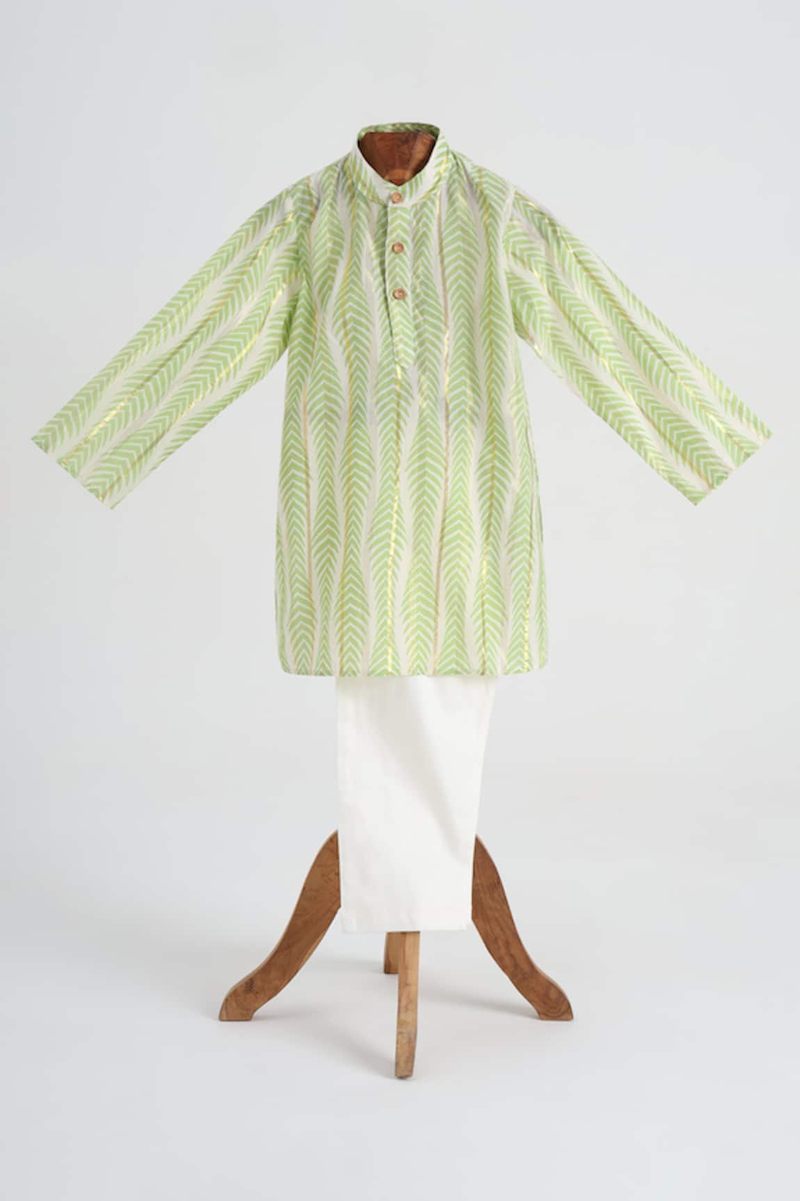 Minime Organics Green Patterned Cotton Kurta & Pyjama Set 