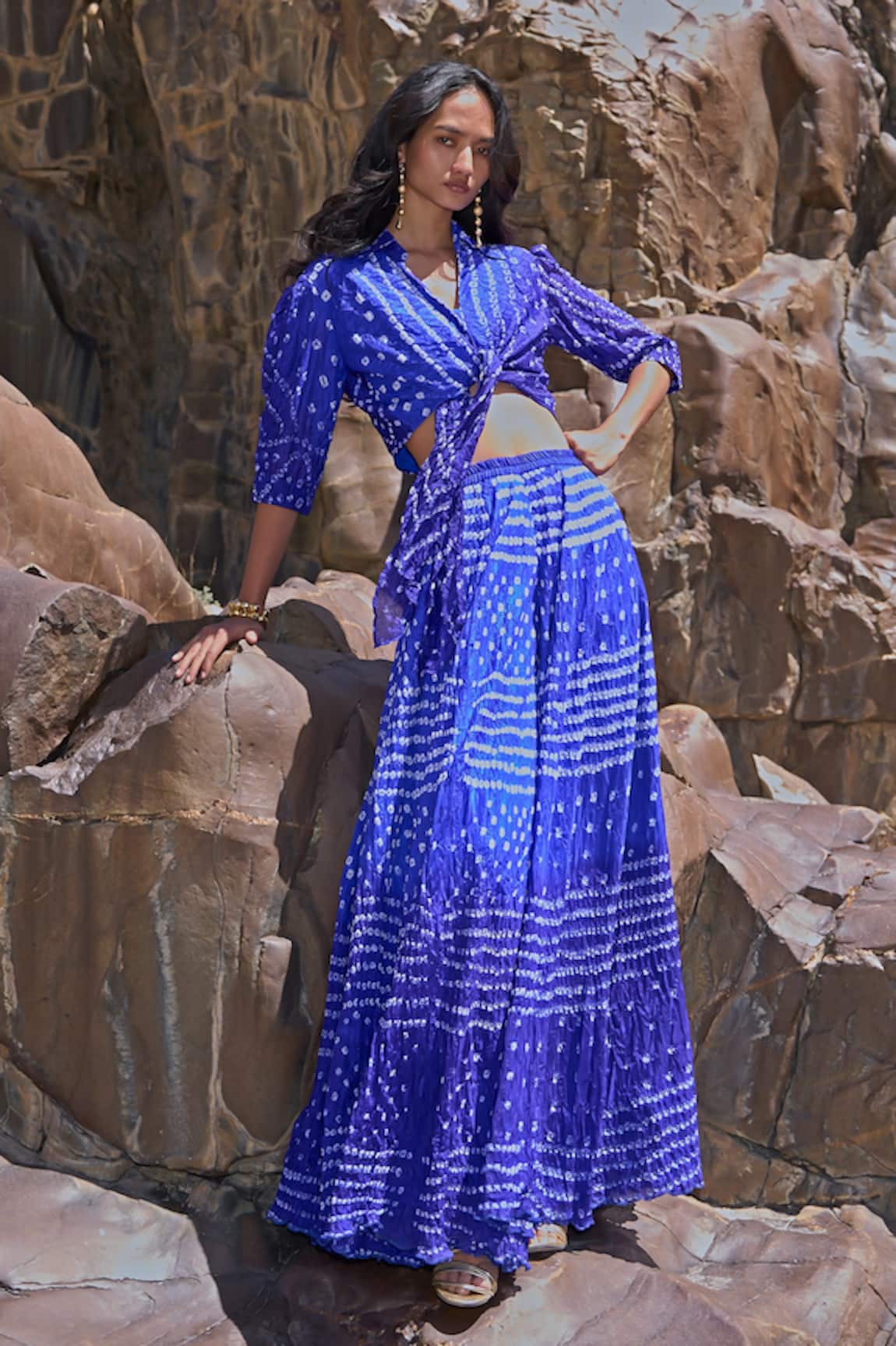 Dash And Dot Royal Blue Flared Bandhani Pant 
