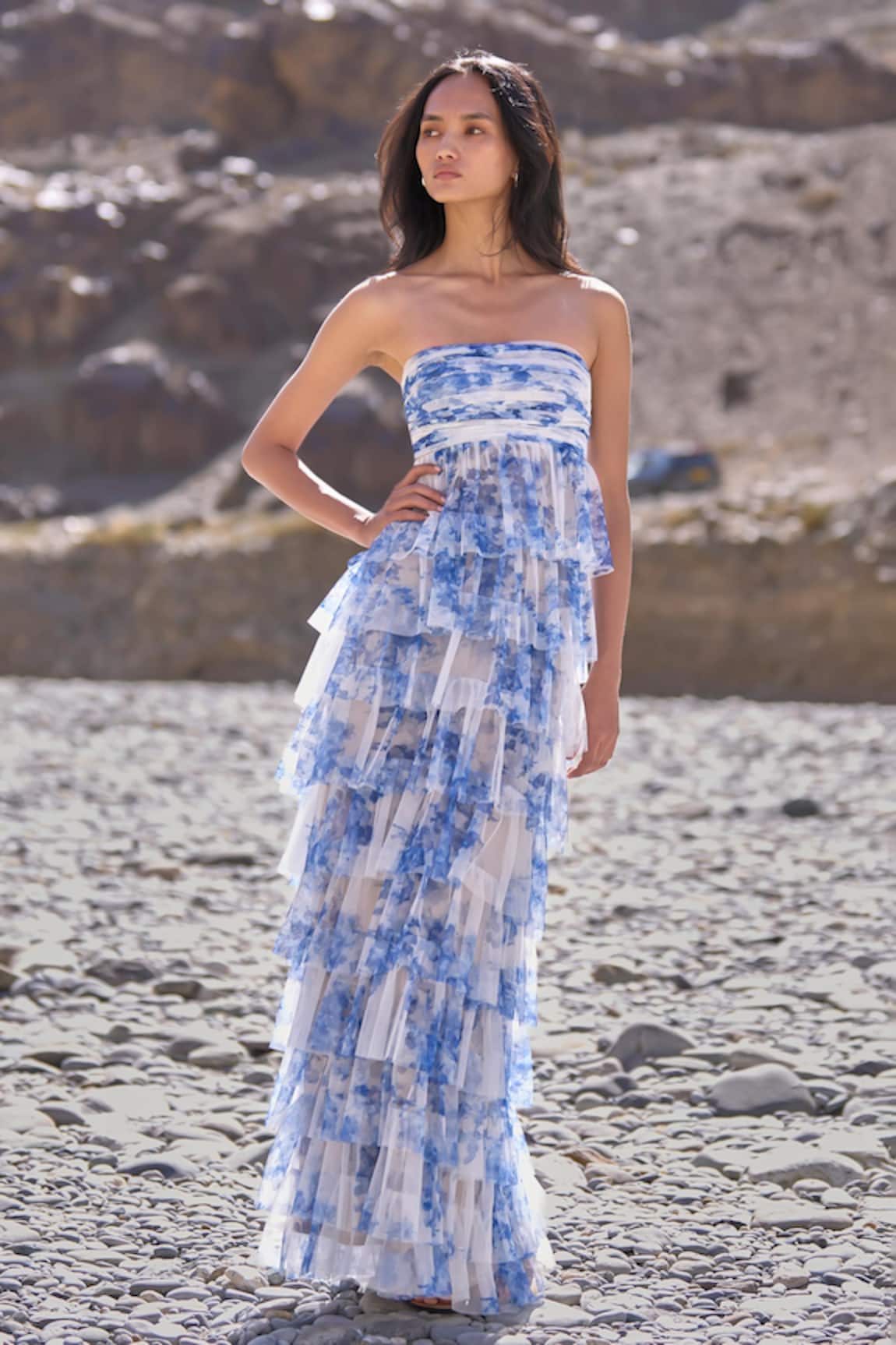 Dash And Dot Cascading Ceramic Print Maxi Dress 