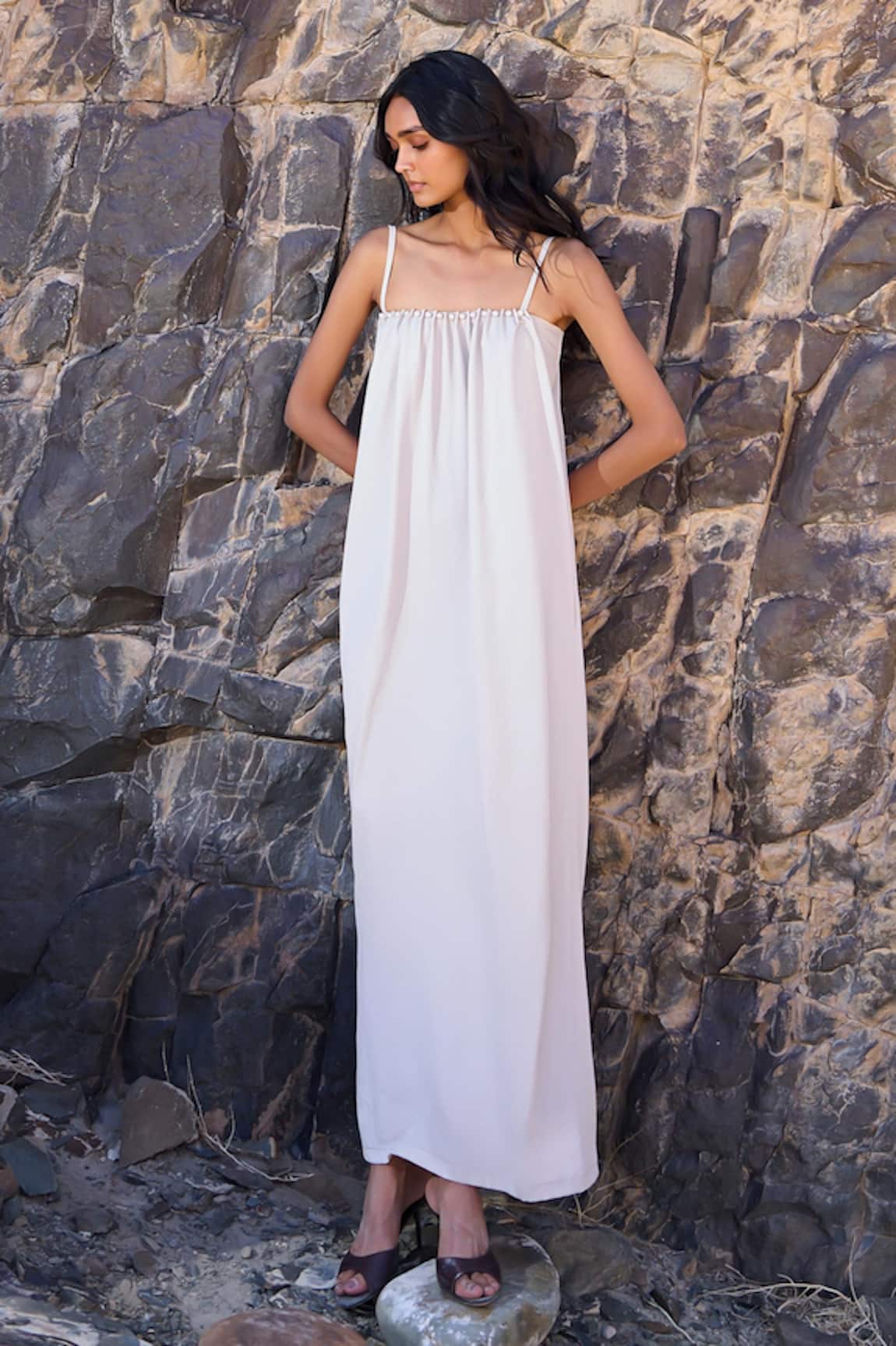 Dash And Dot Off-Shoulder Pearl Poplin Midi Dress 