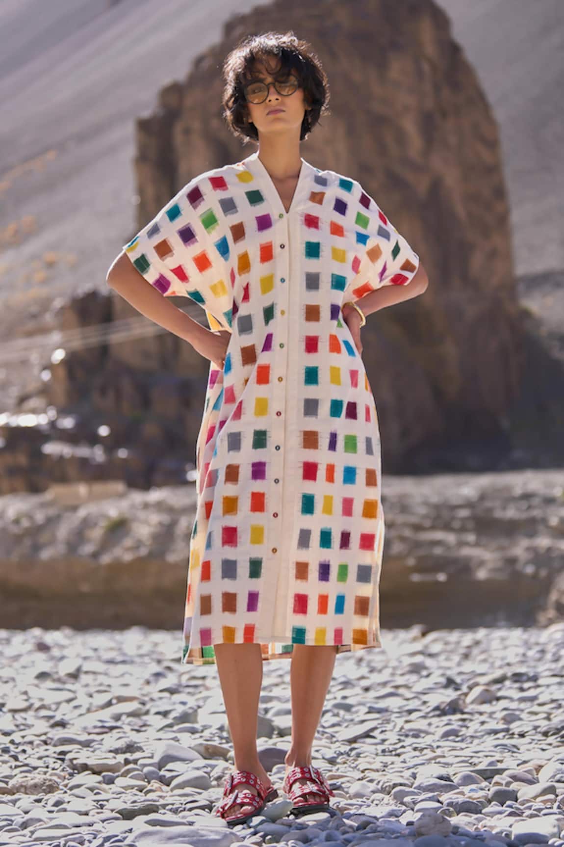 Dash And Dot Multicolour Ikat Shirt Dress 