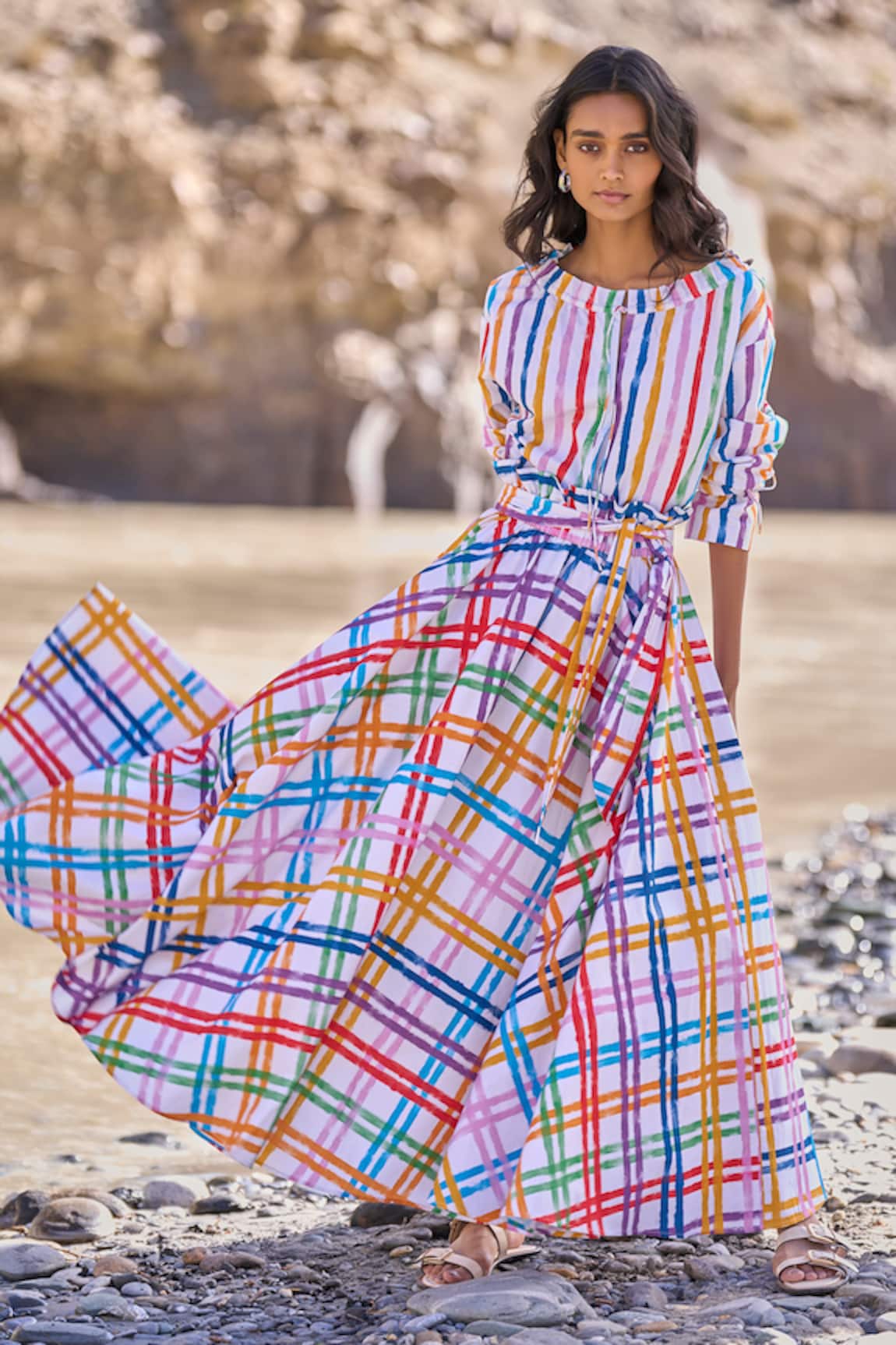 Dash And Dot Multi-Checked Maxi Skirt 