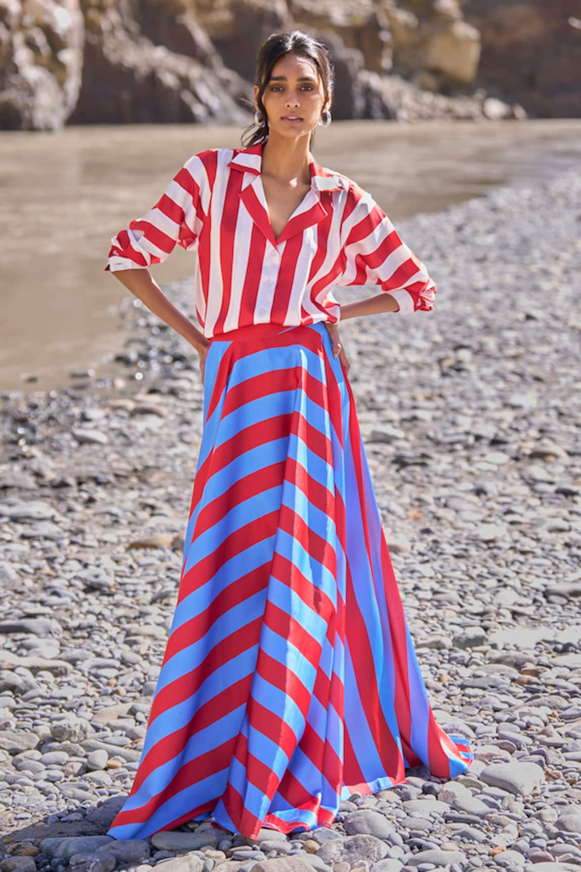 Dash And Dot Striped Maxi Skirt Set 