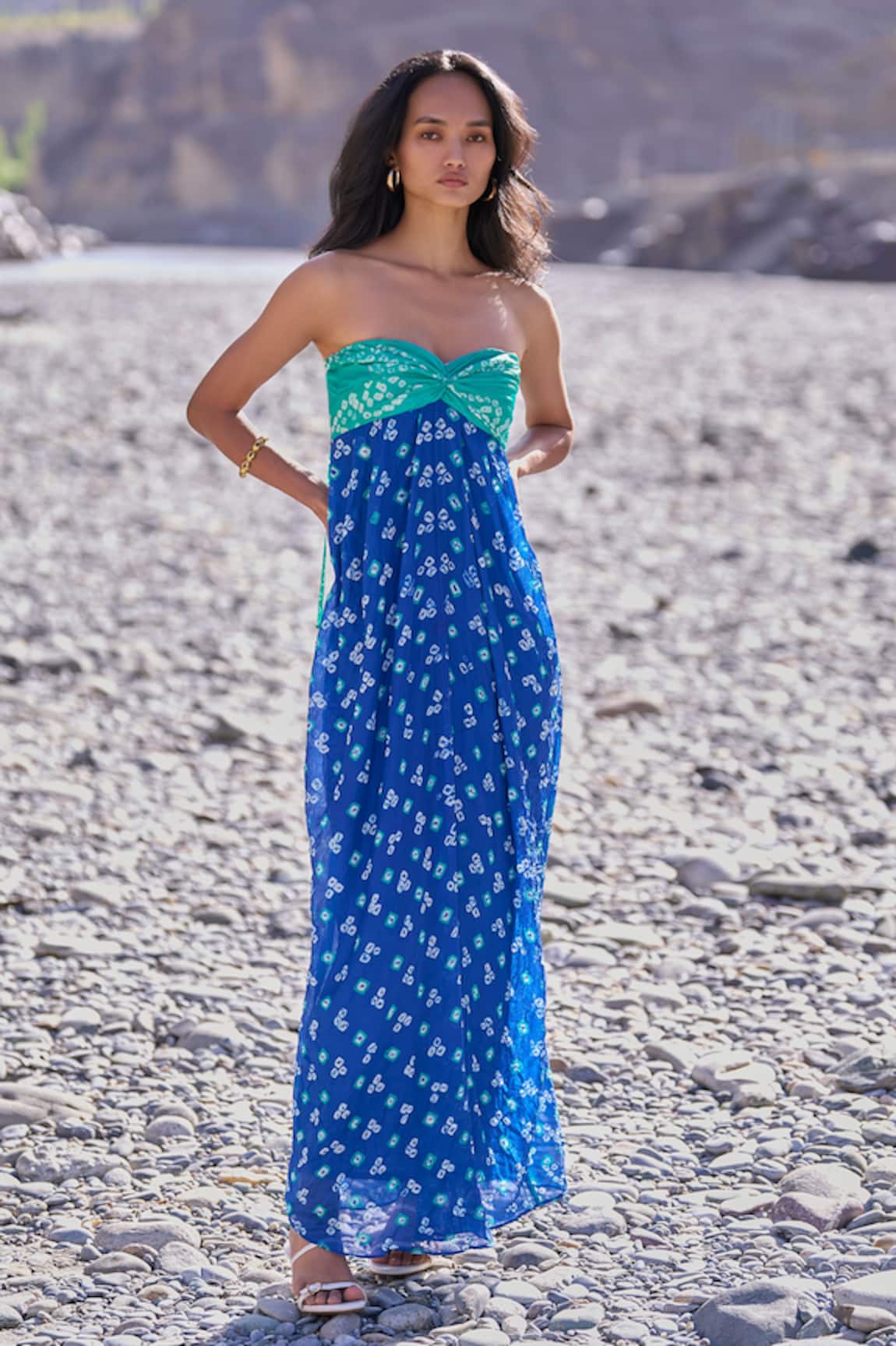 Dash And Dot Bandhani Draped Dress 