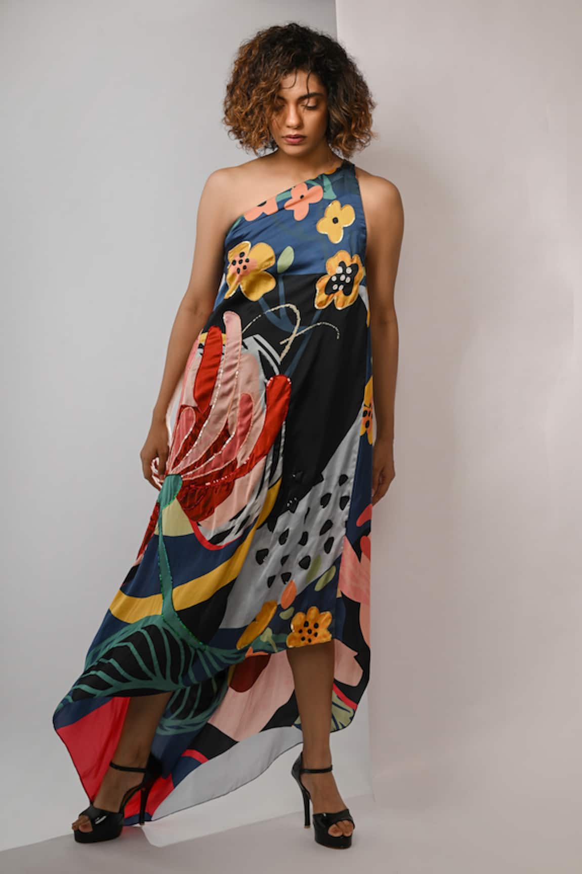 Rimi Nayak Abstract Floral Printed Hankerchief Dress 