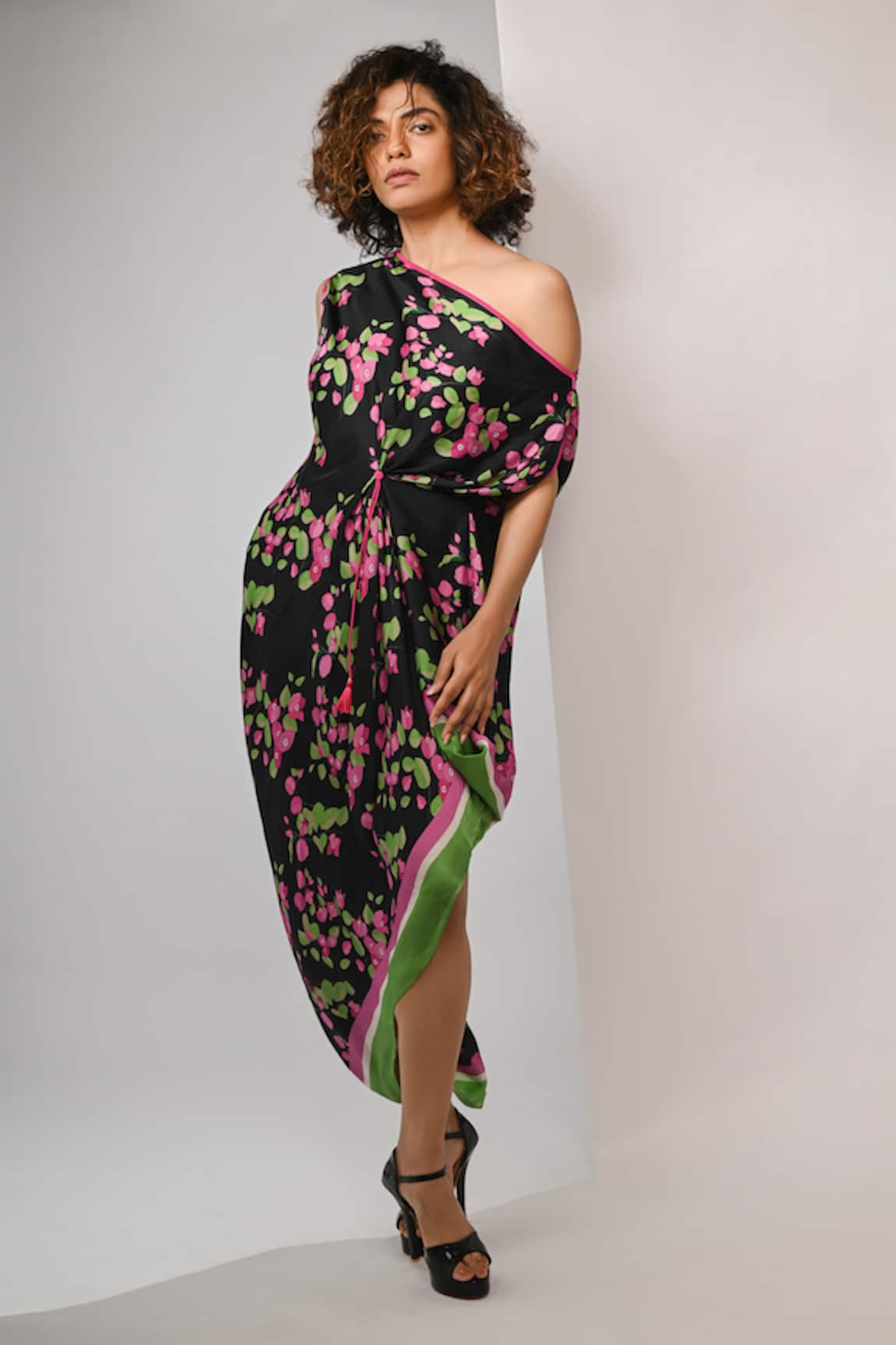 Rimi Nayak Bougainvillea Printed Draped Dress 