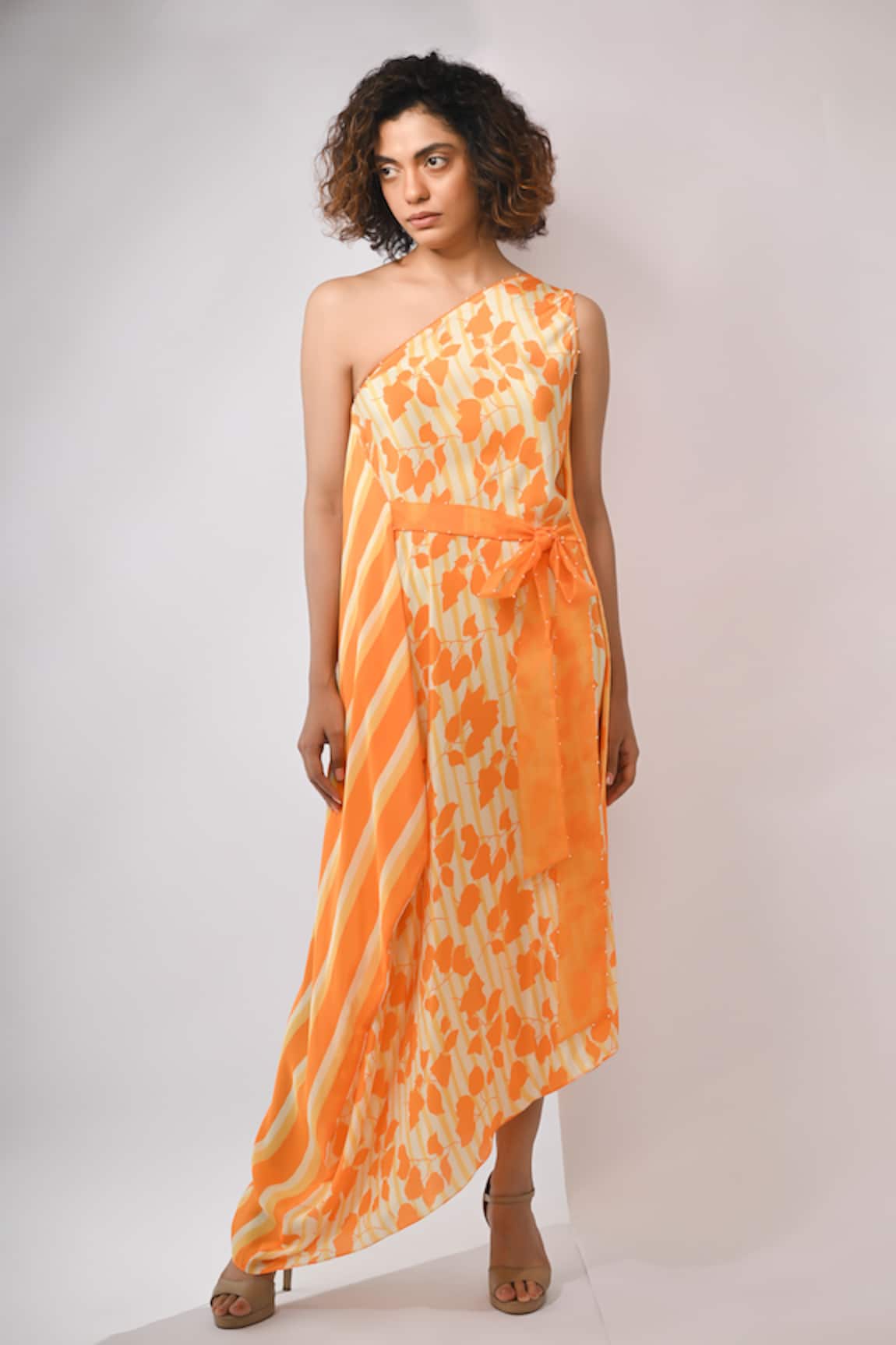 Rimi Nayak Bougainvillea Printed One Shoulder Dress 