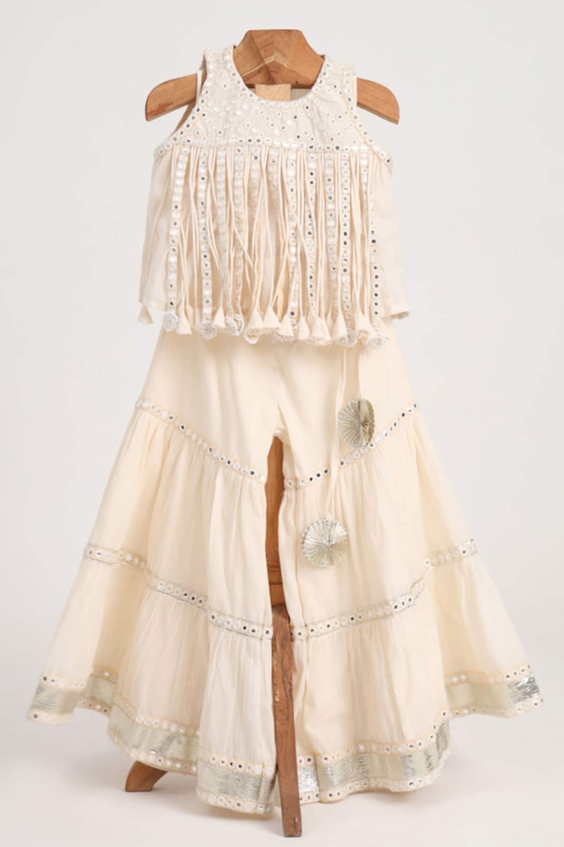 Minime Organics Cream Faux Mirror Embroidered Sharara Set 