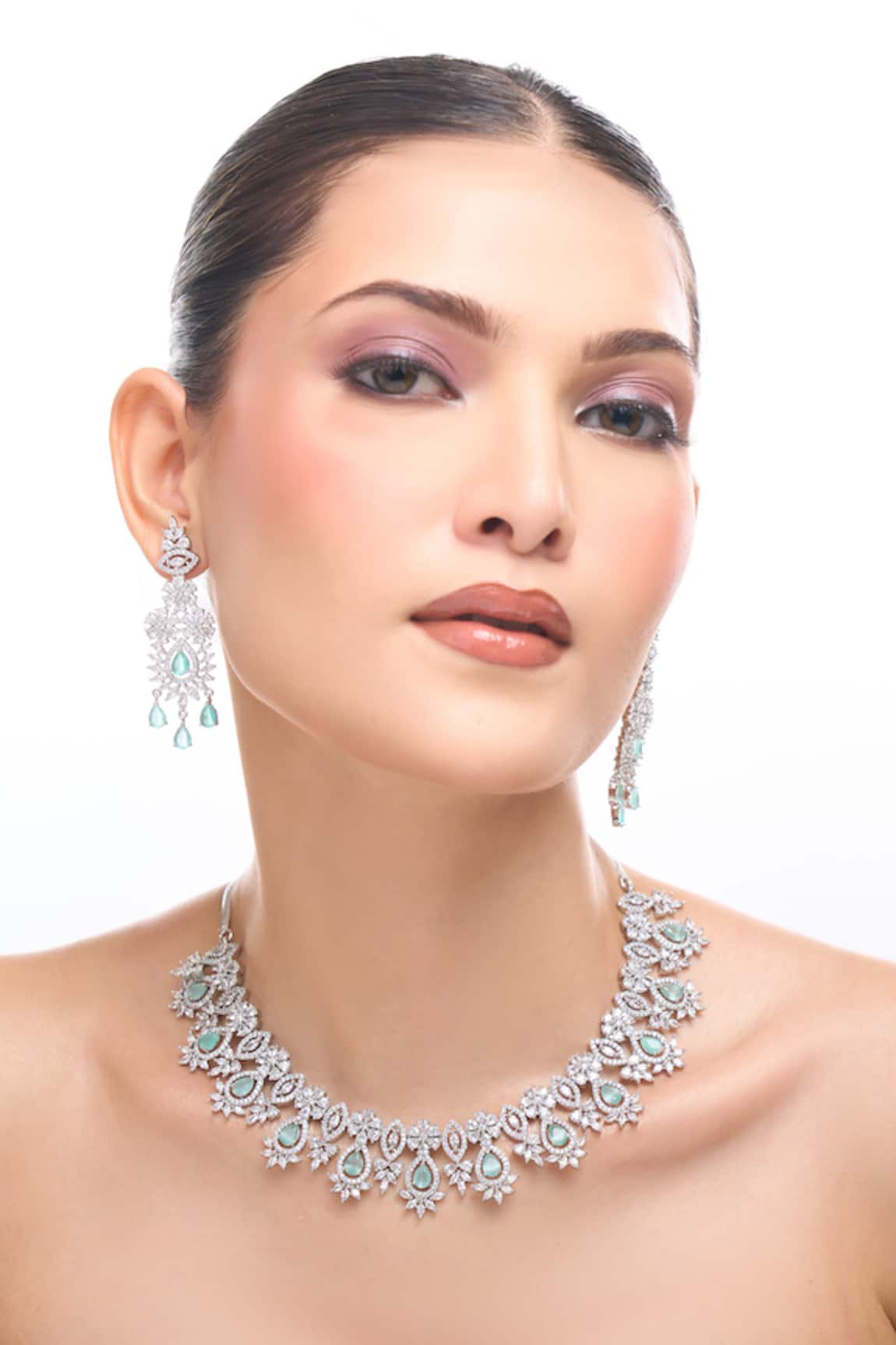 Samyukta Singhania Aqua Brass Necklace & Earring Set 