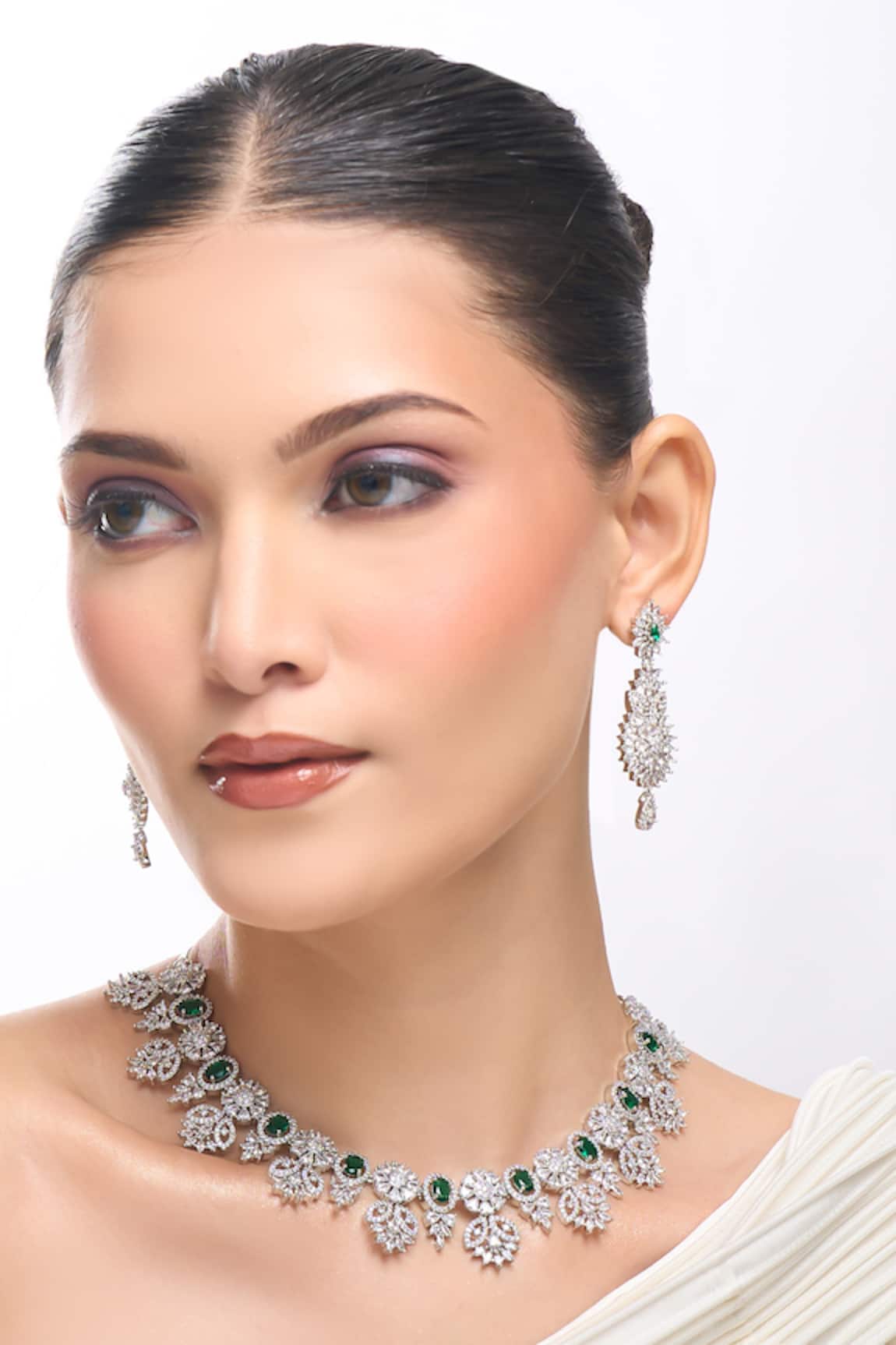 Samyukta Singhania Green American Diamond Necklace & Earring Set 