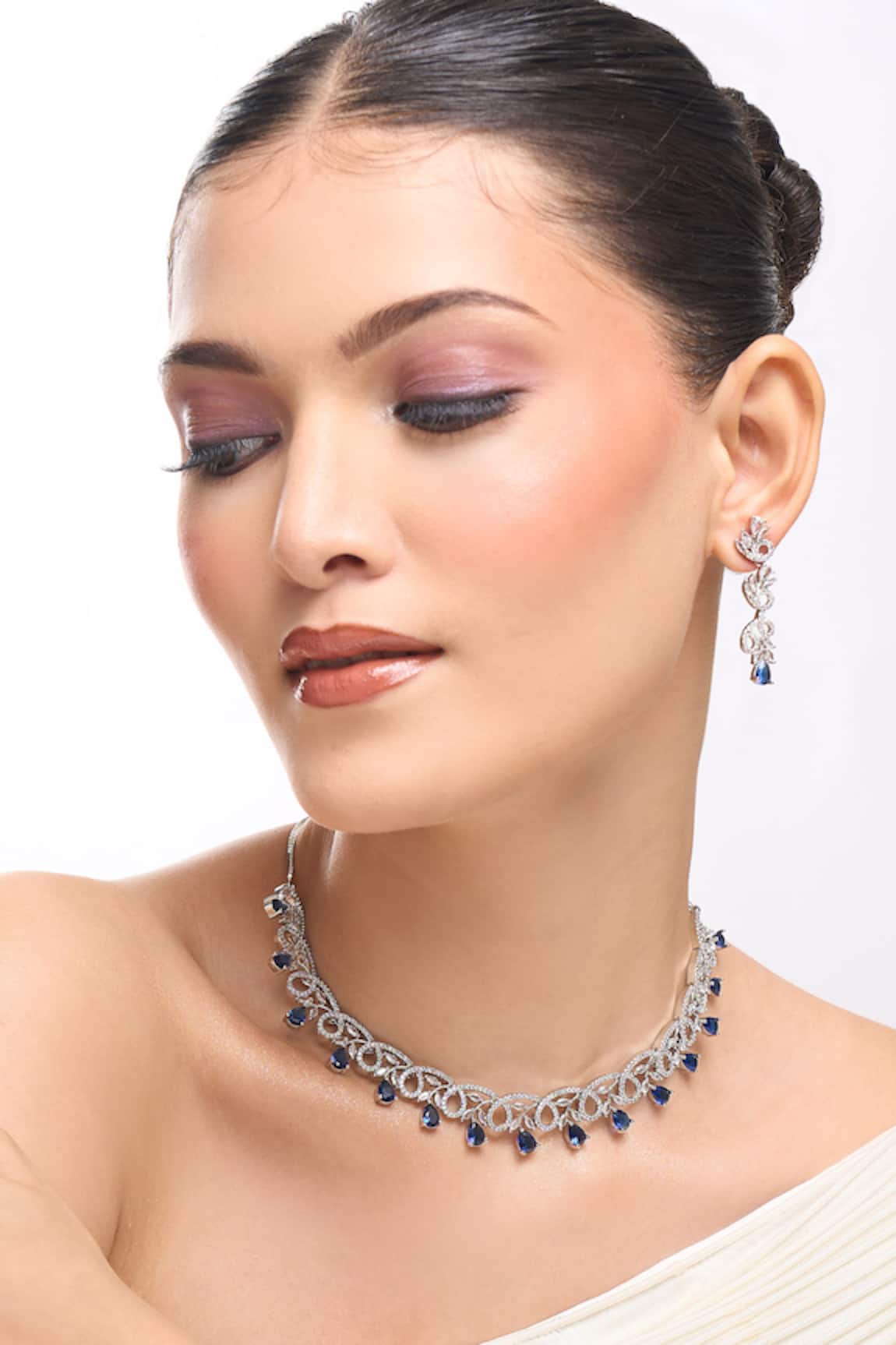 Nazaakat By Samara Singh Blue American Diamond Necklace & Earring Set