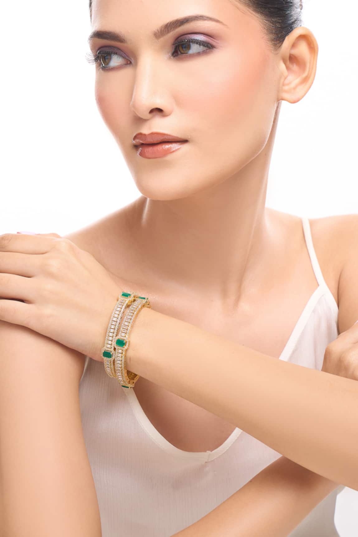 Nazaakat By Samara Singh Gold & Green American Diamond Bangles