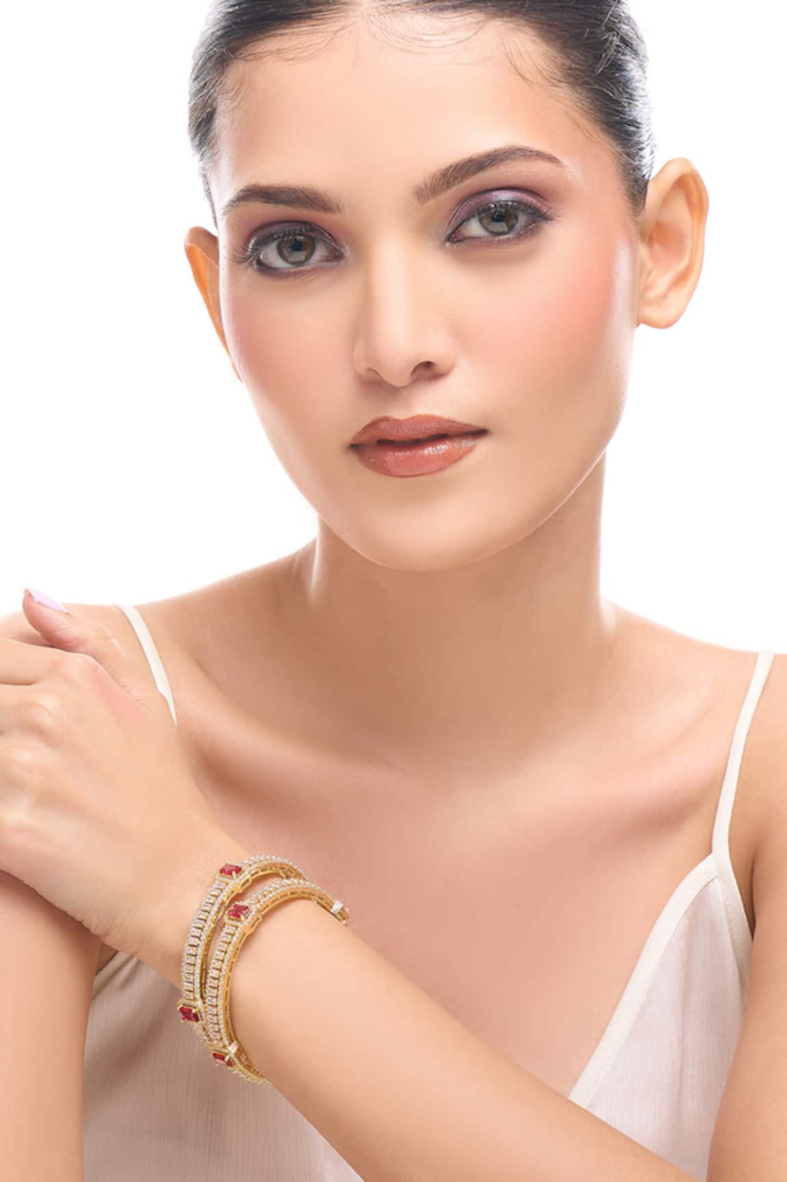 Nazaakat By Samara Singh Gold & Ruby American Diamond Bangles
