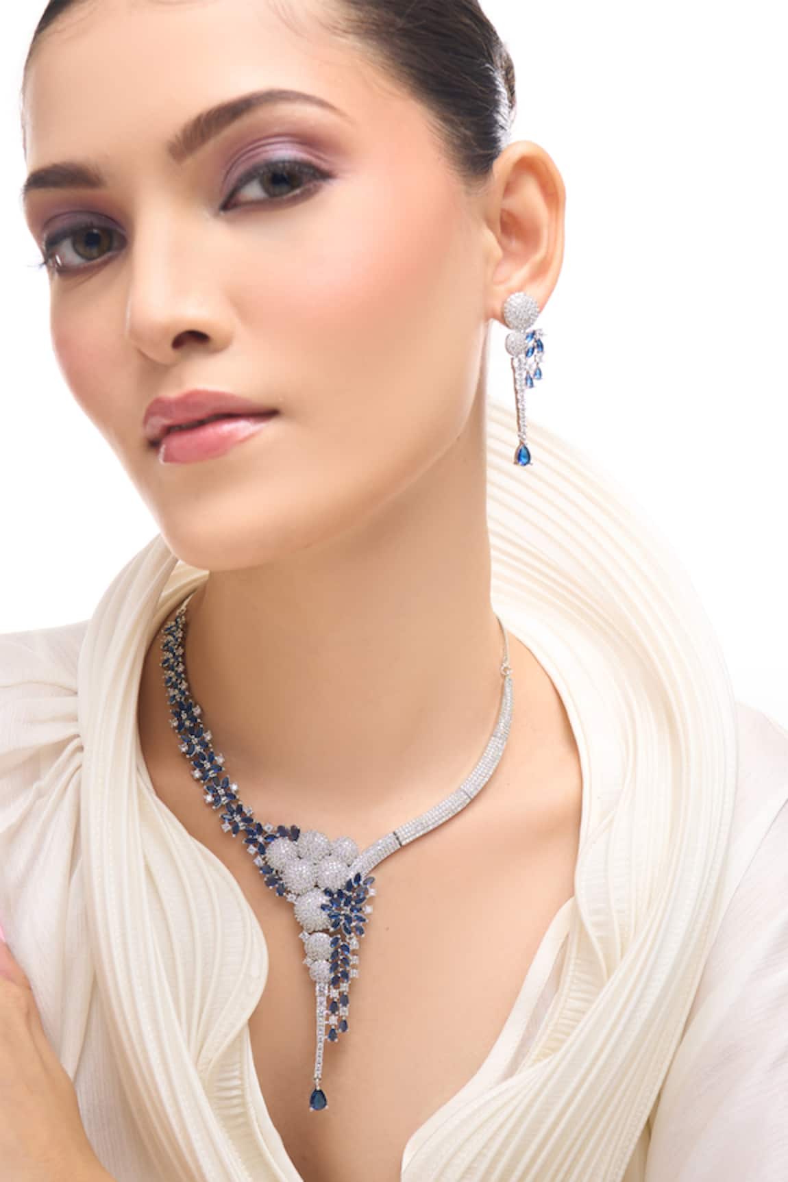 Nazaakat By Samara Singh Blue American Diamond Necklace & Earrings