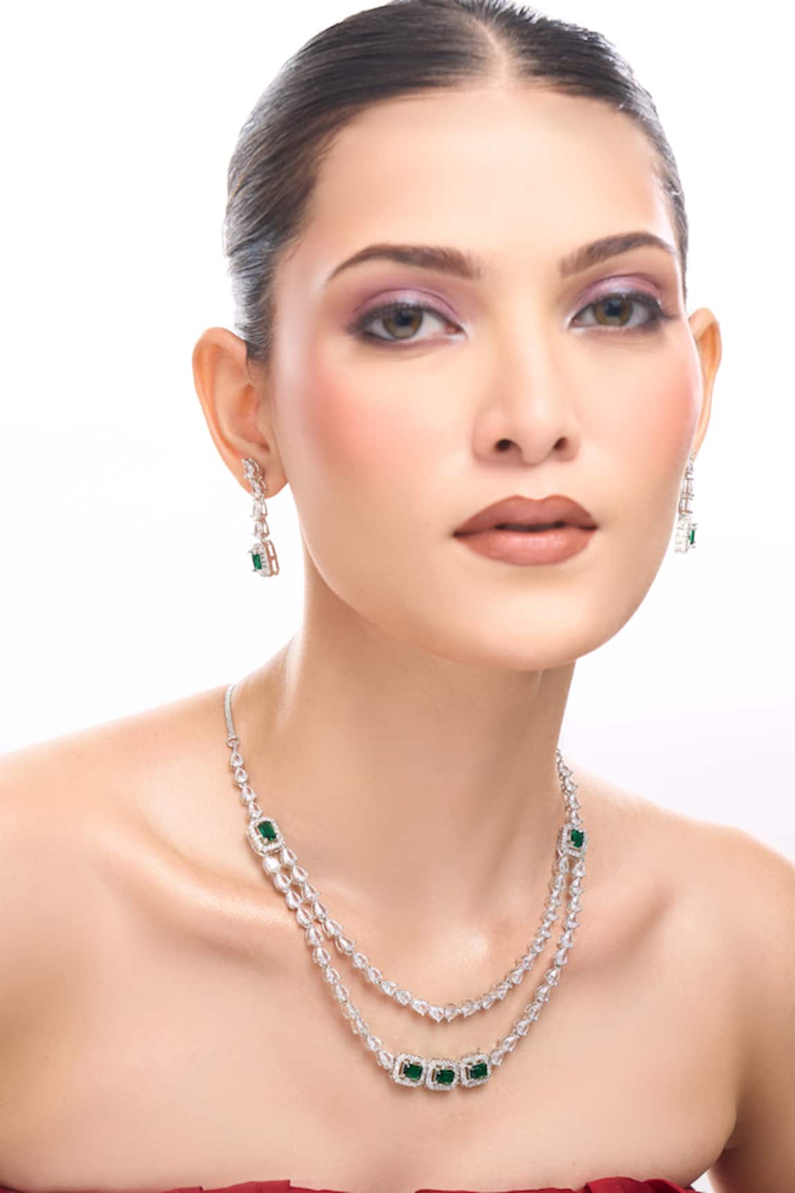 Nazaakat By Samara Singh Green Brass American Diamond Jewelry Set