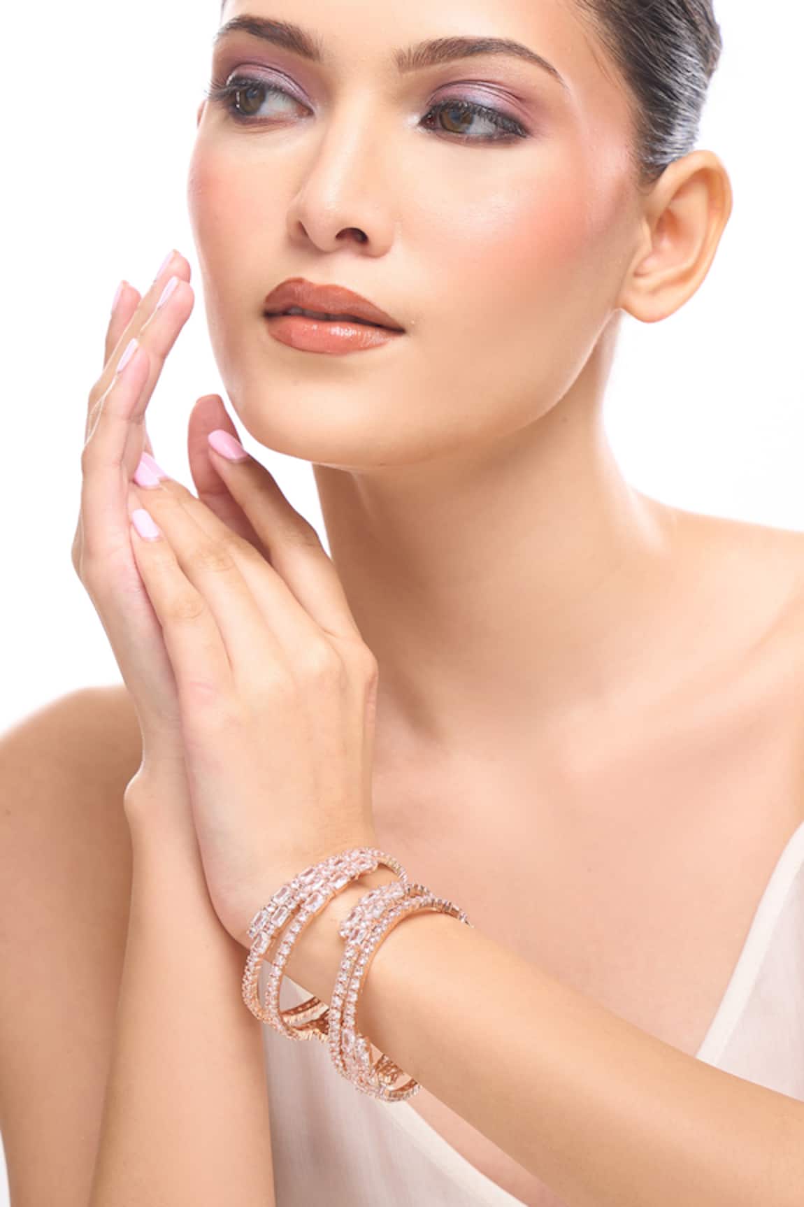 Nazaakat By Samara Singh Rose Gold American Diamond Bangles Set