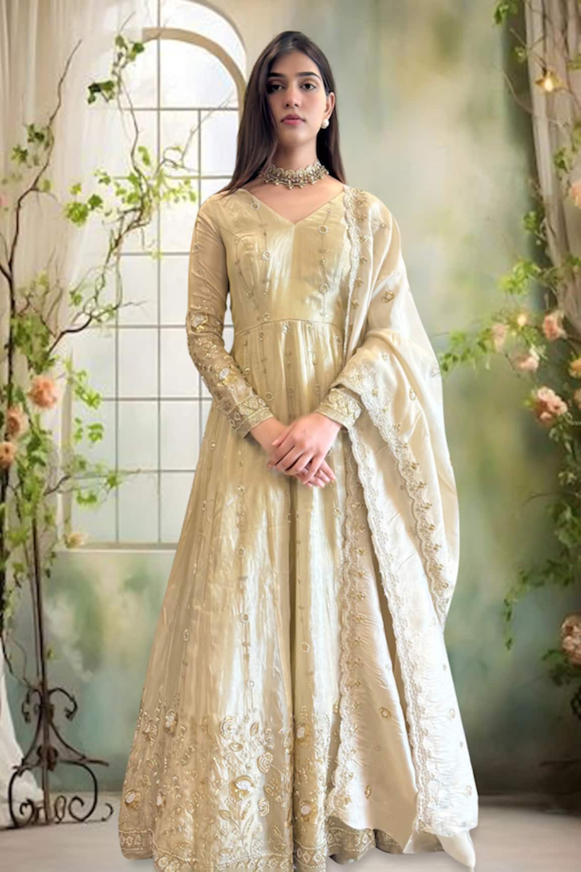 Label Lila Designer Ivory Anarkali Set 