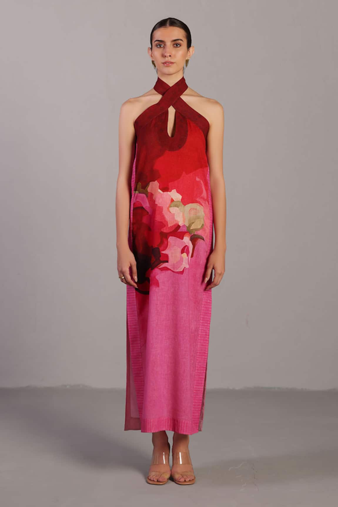 Clos Floral Print Halter Neck Dress 