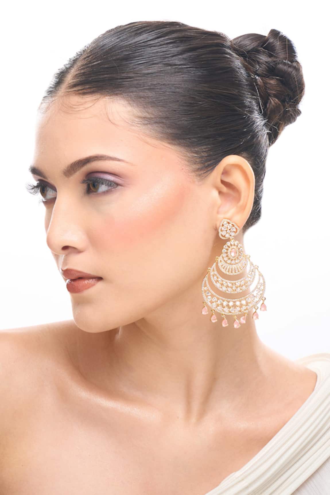 Nazaakat By Samara Singh Pink American Diamond Earrings