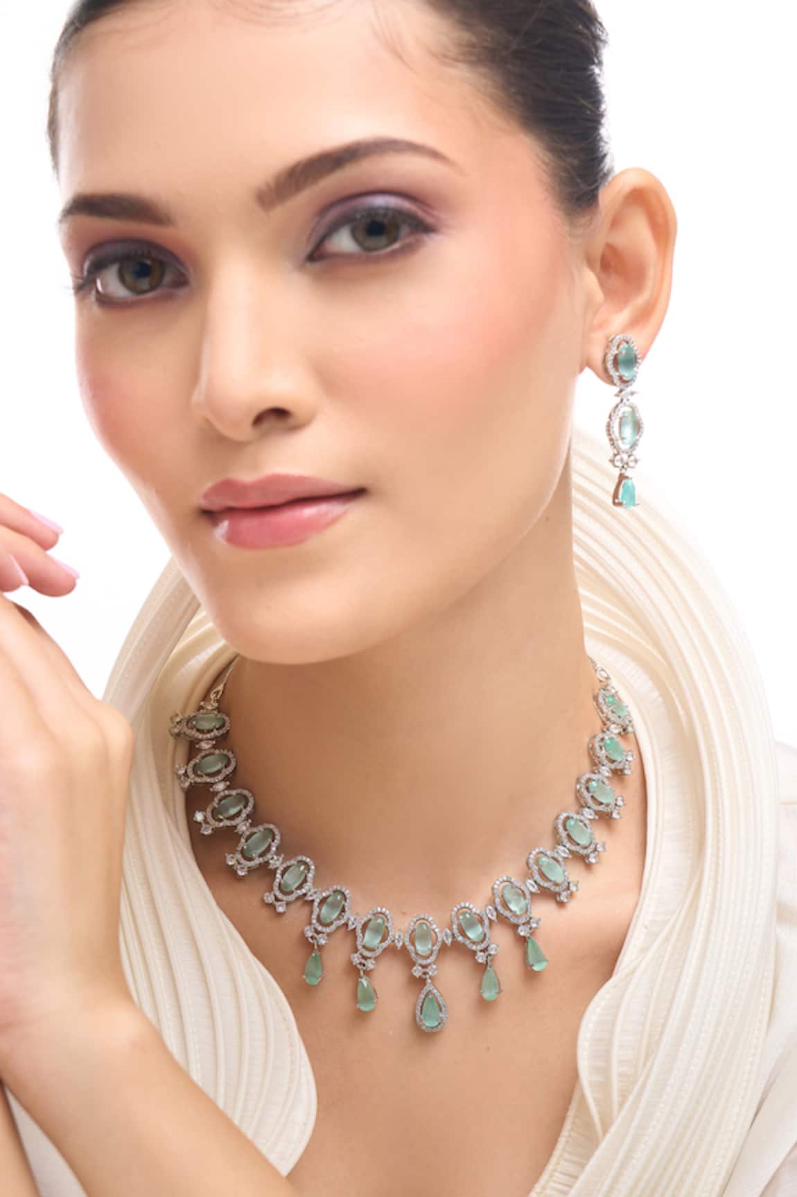 Nazaakat By Samara Singh Aqua American Diamond Jewelry Set