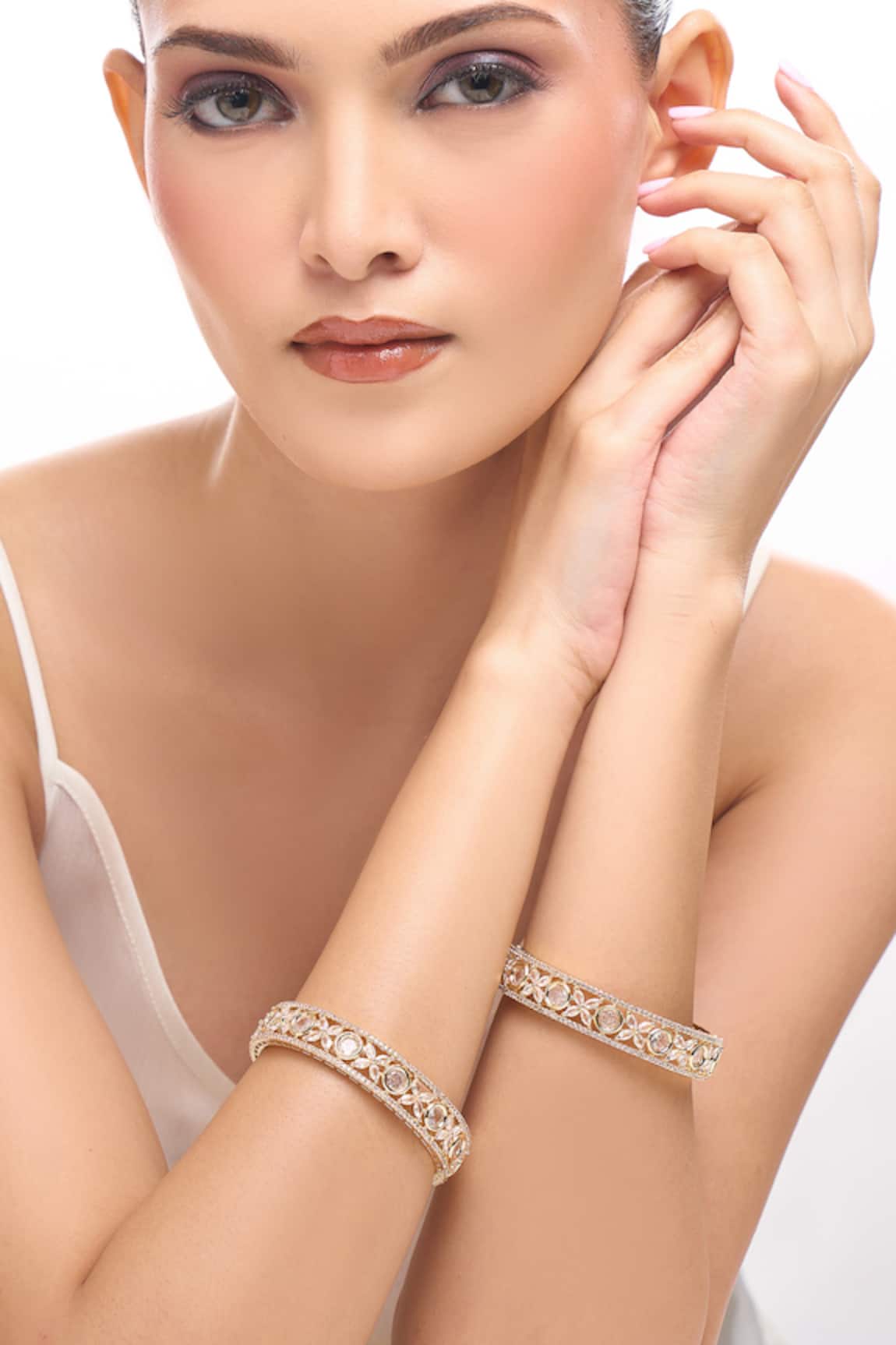 Nazaakat By Samara Singh Gold & White American Diamond Bangles Set